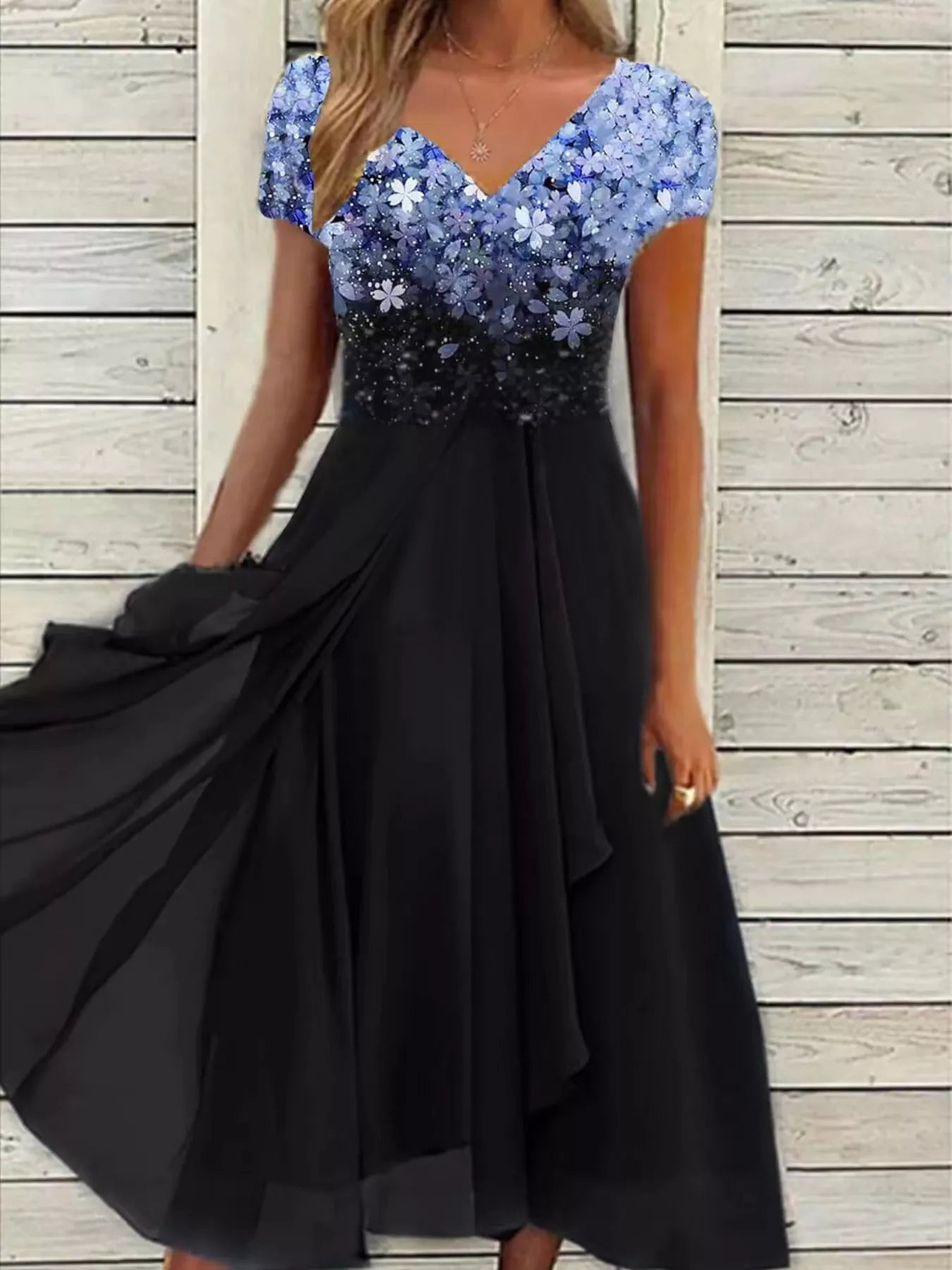 Trendsi Elegant Full Size Floral V-Neck Midi Dress Plus Size -