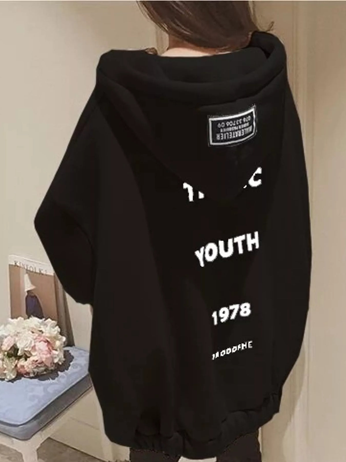 Black oversized zip-up hoodie
