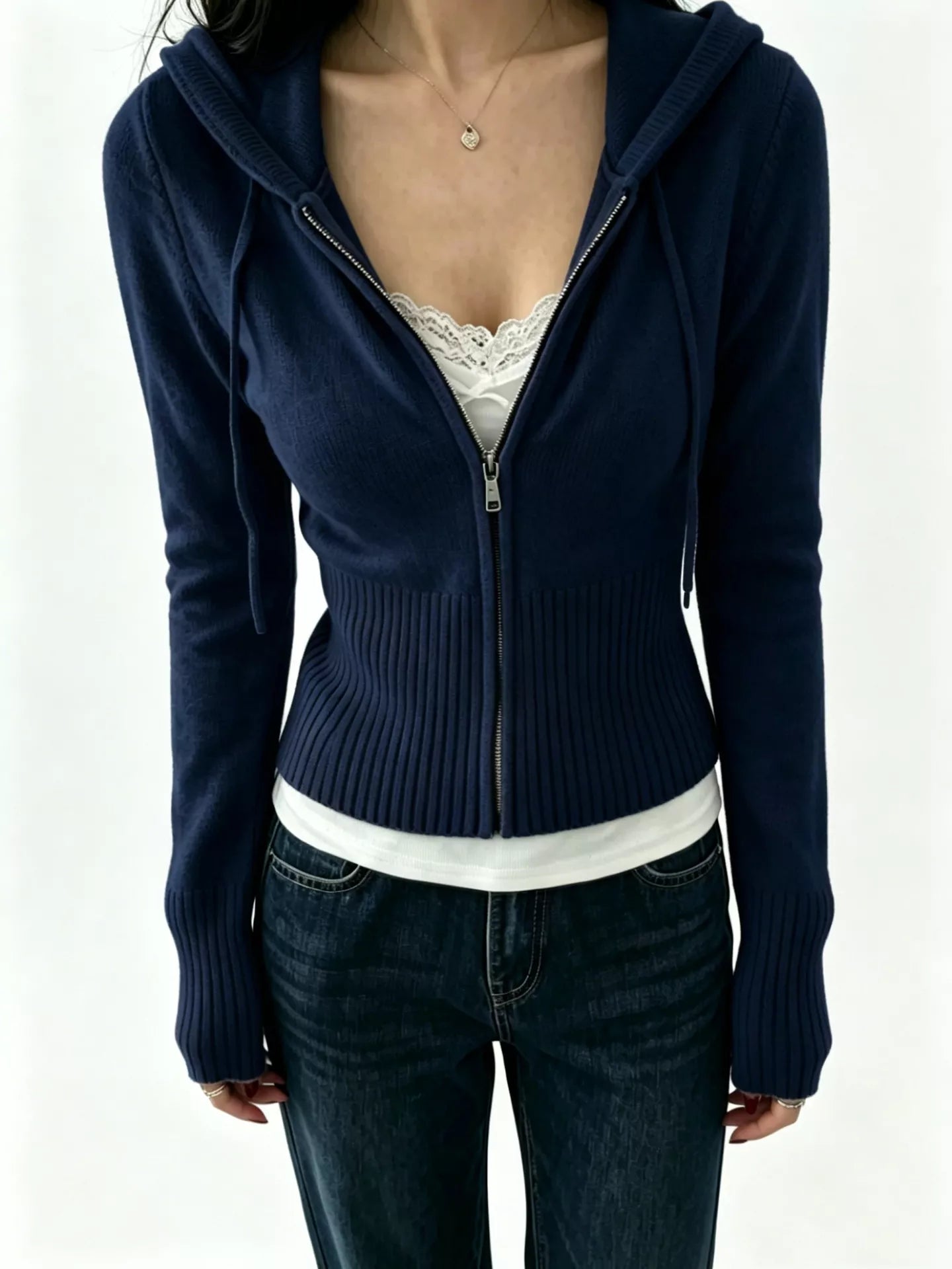 Trendsi Zip-Up Cropped Hooded Cardigan -