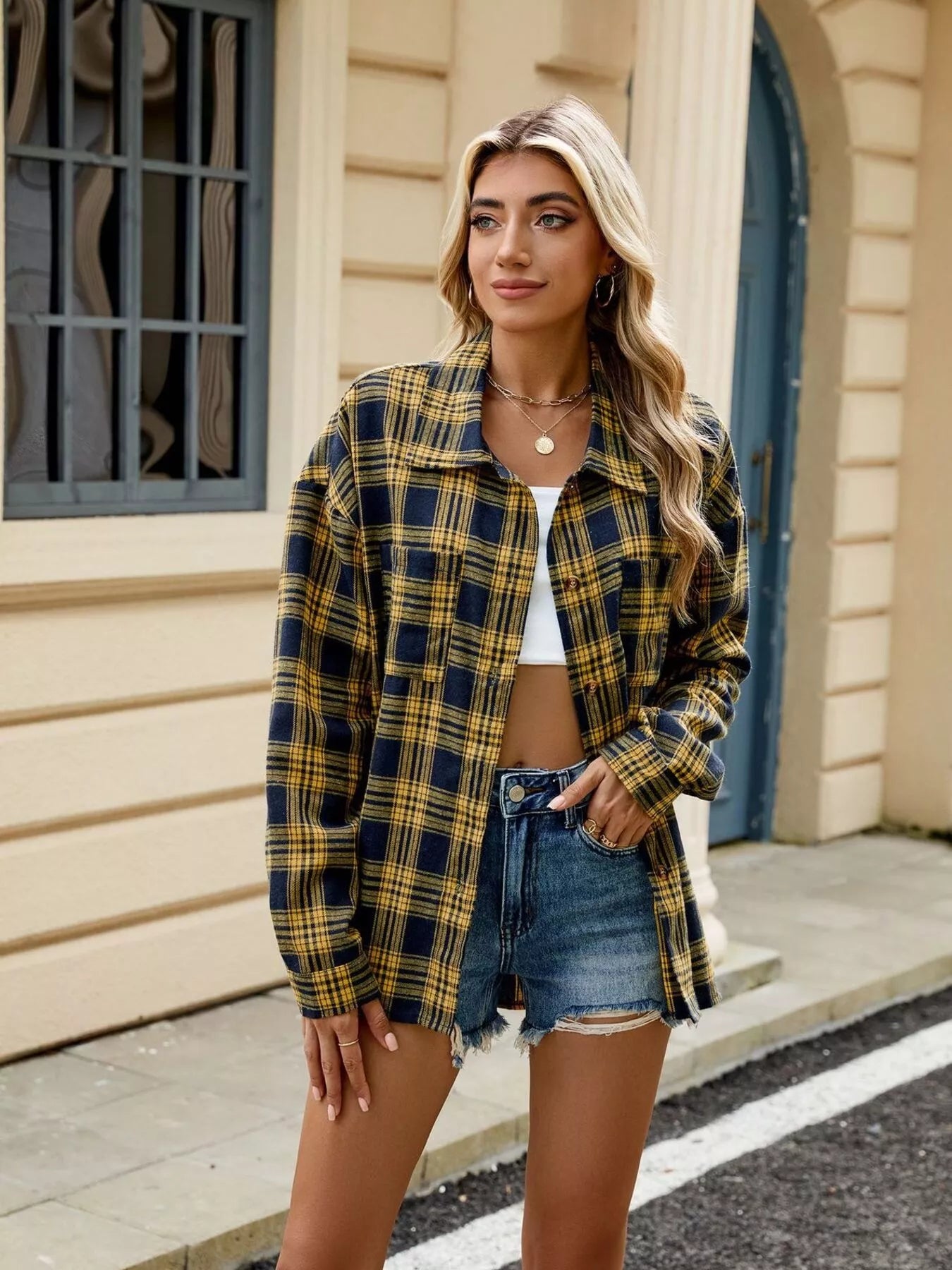 Trendsi Plaid Button Up Shirt -