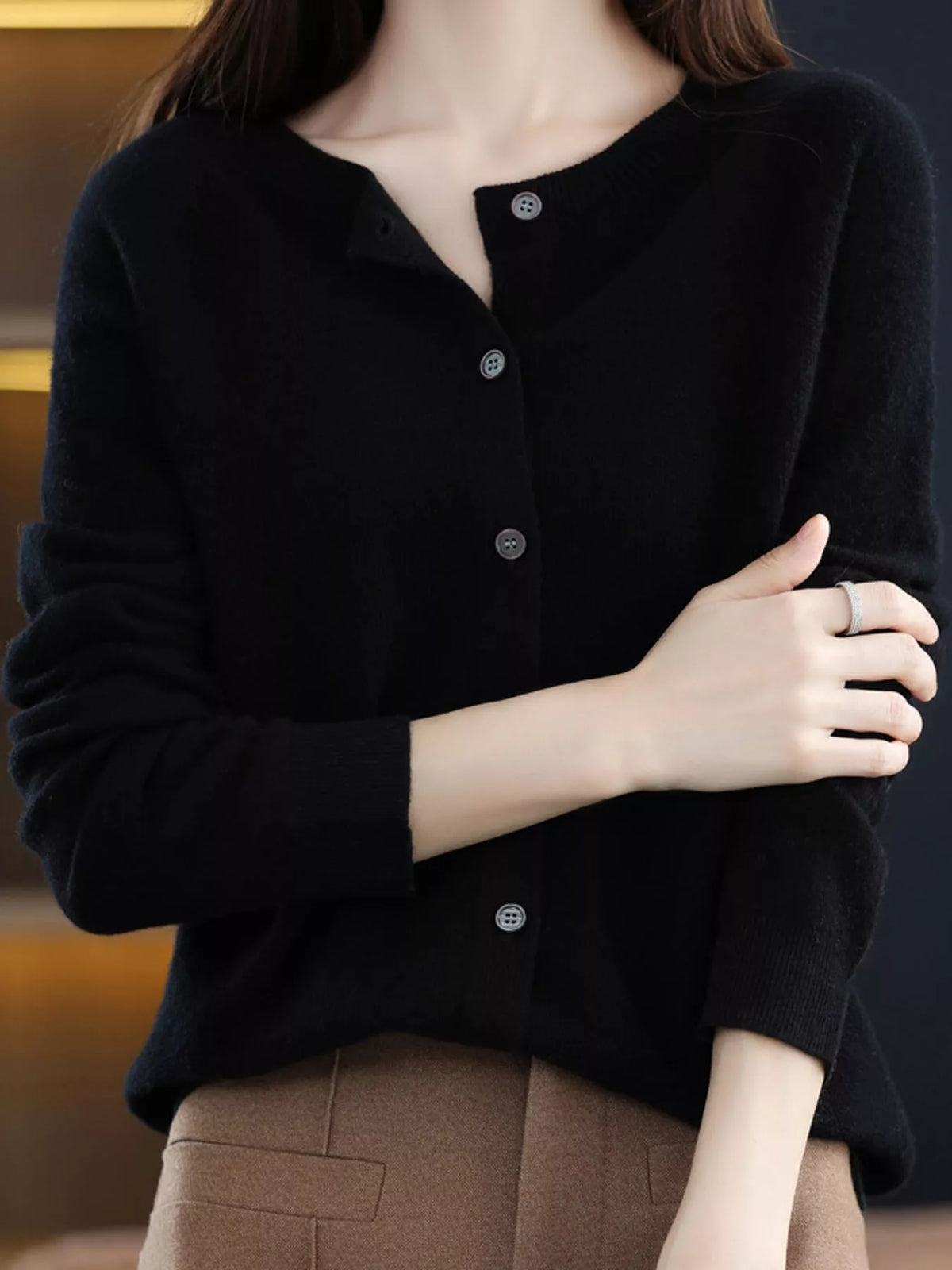 Ribbed cardigan, black front