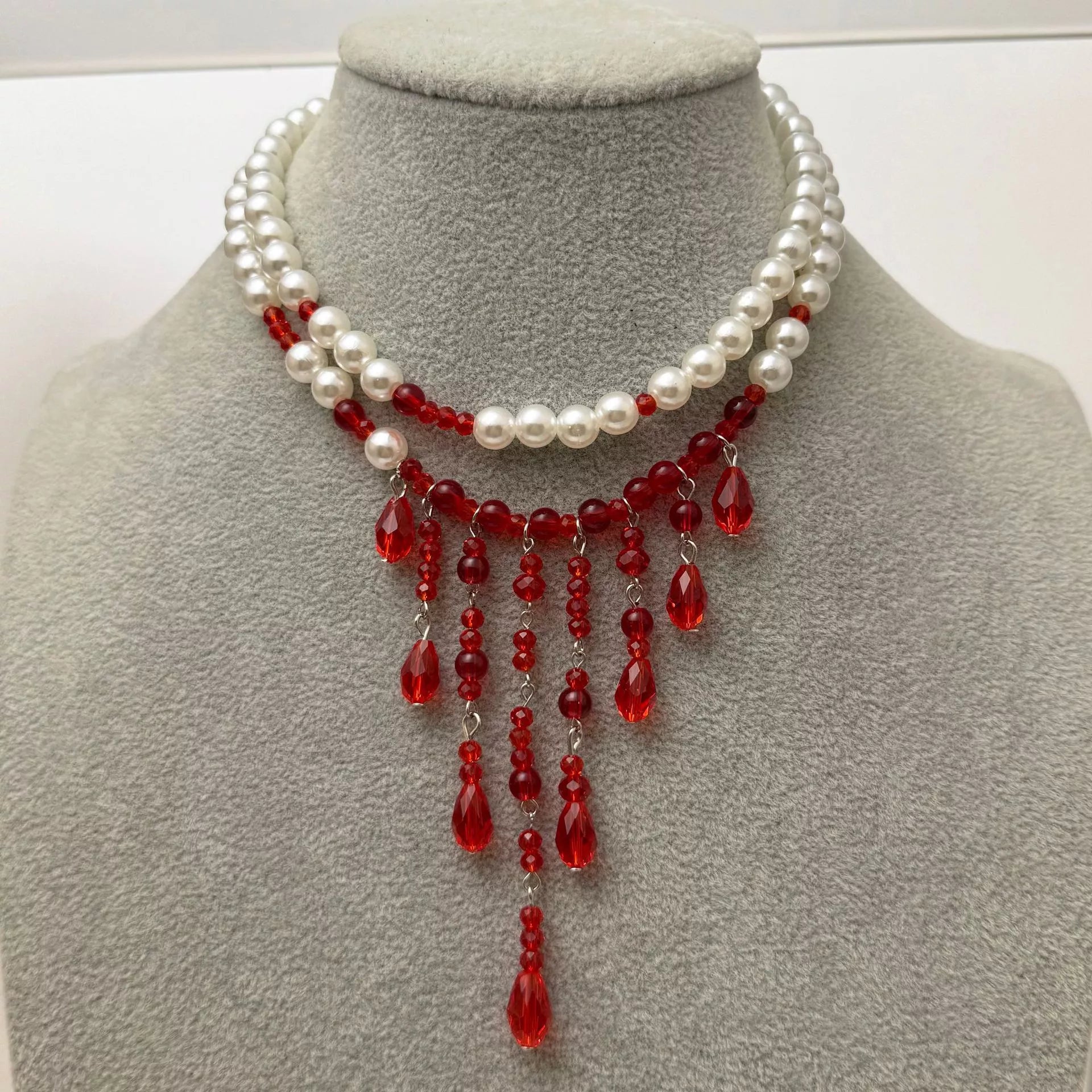 Trendsi Halloween Teardrop Beaded Double Layered Necklace -