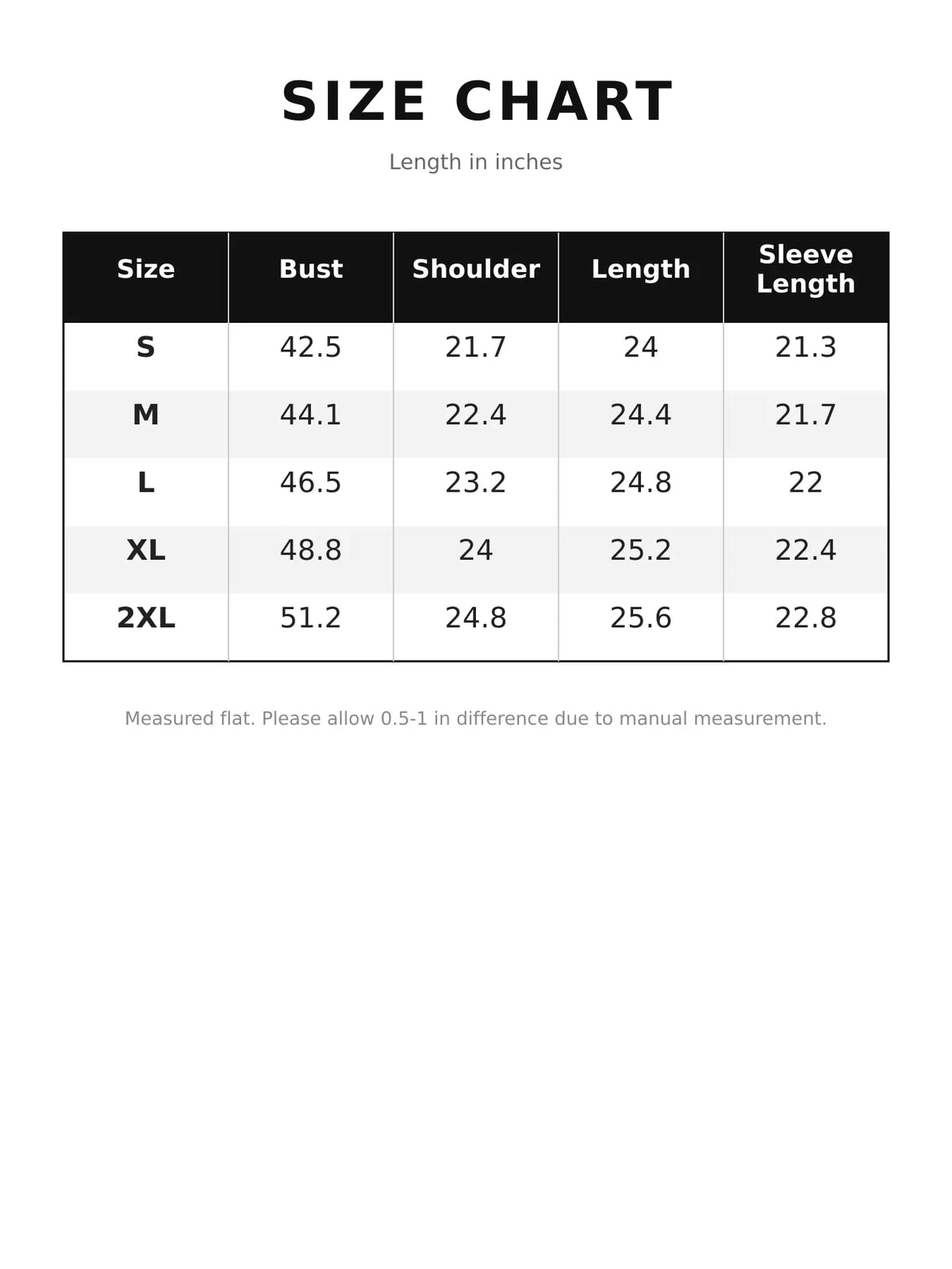 Size chart for side stripes zip-up sweatshirt