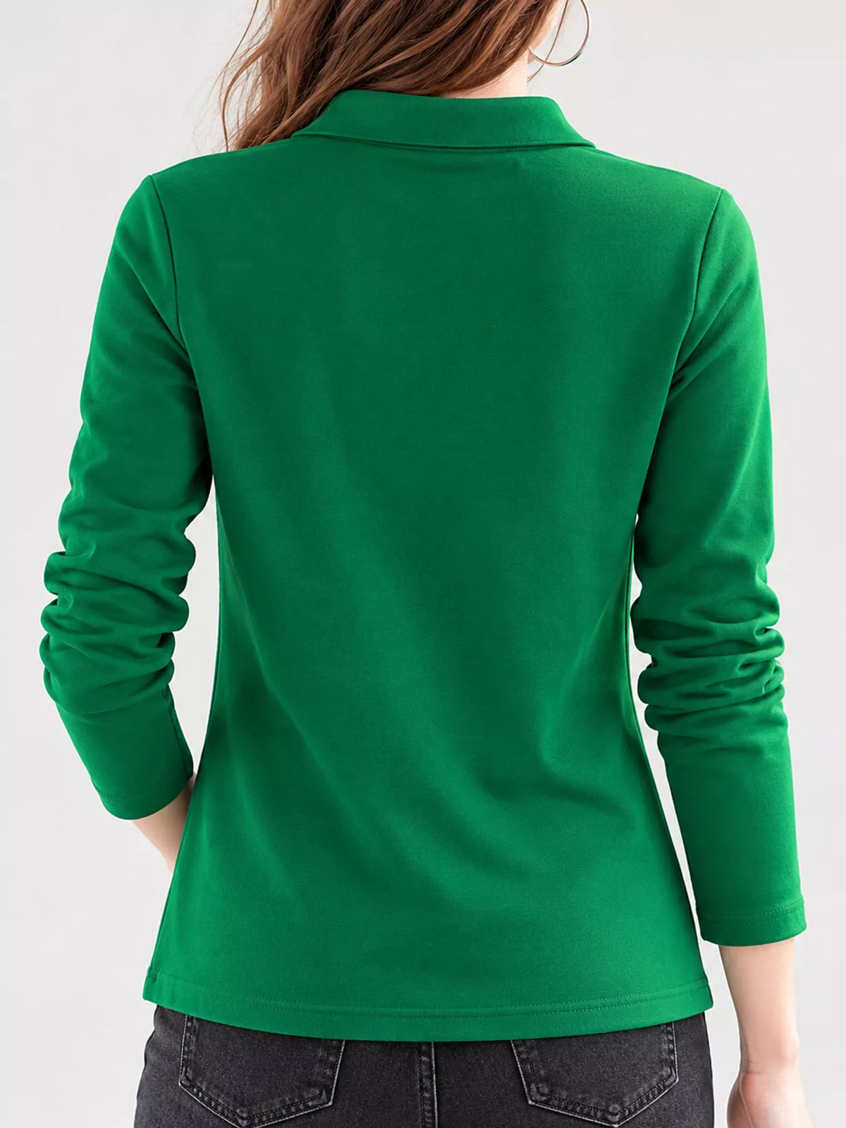 Green button-down shirt, back view