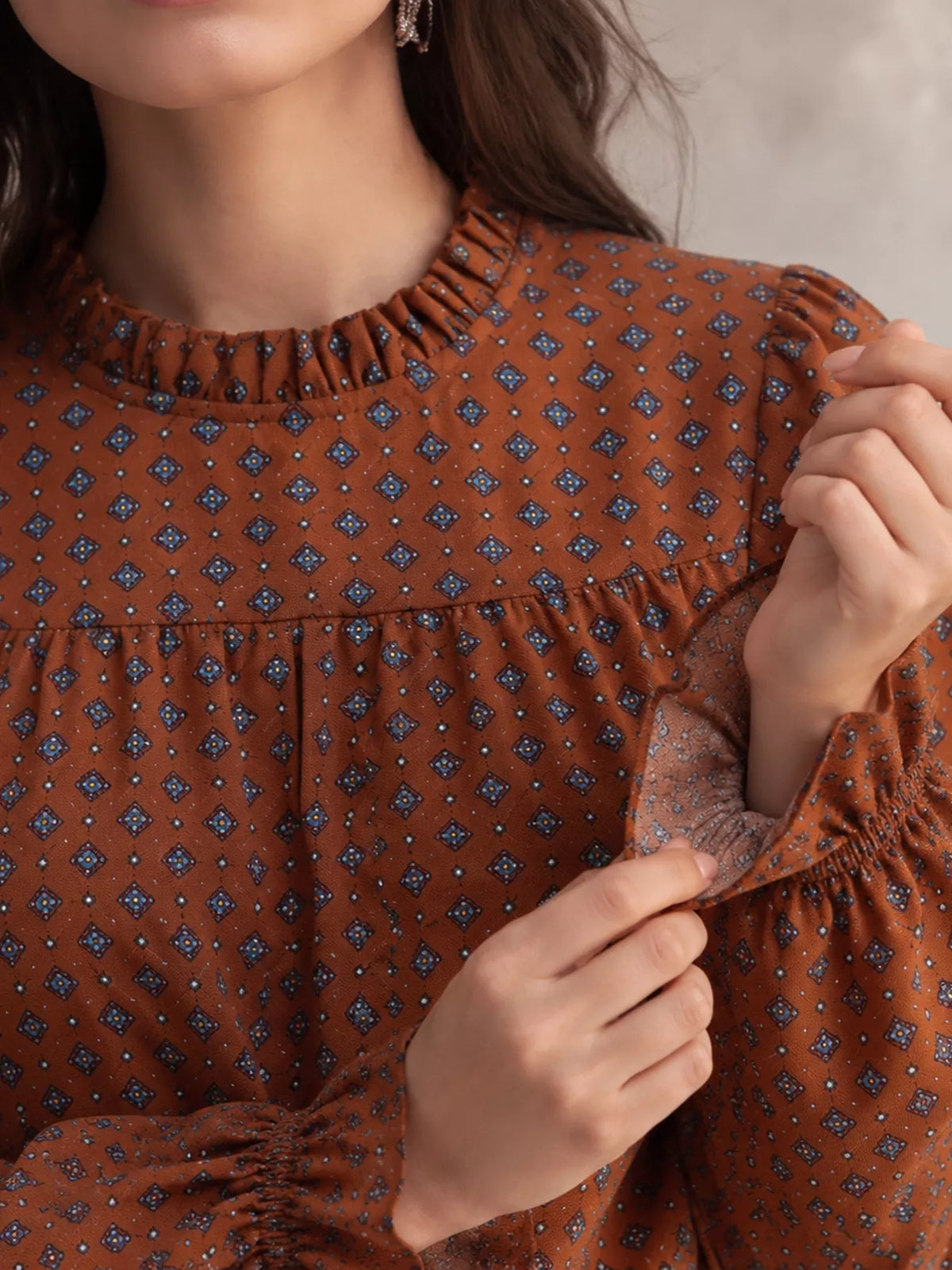 Trendsi Printed Flounce Sleeve Blouse -