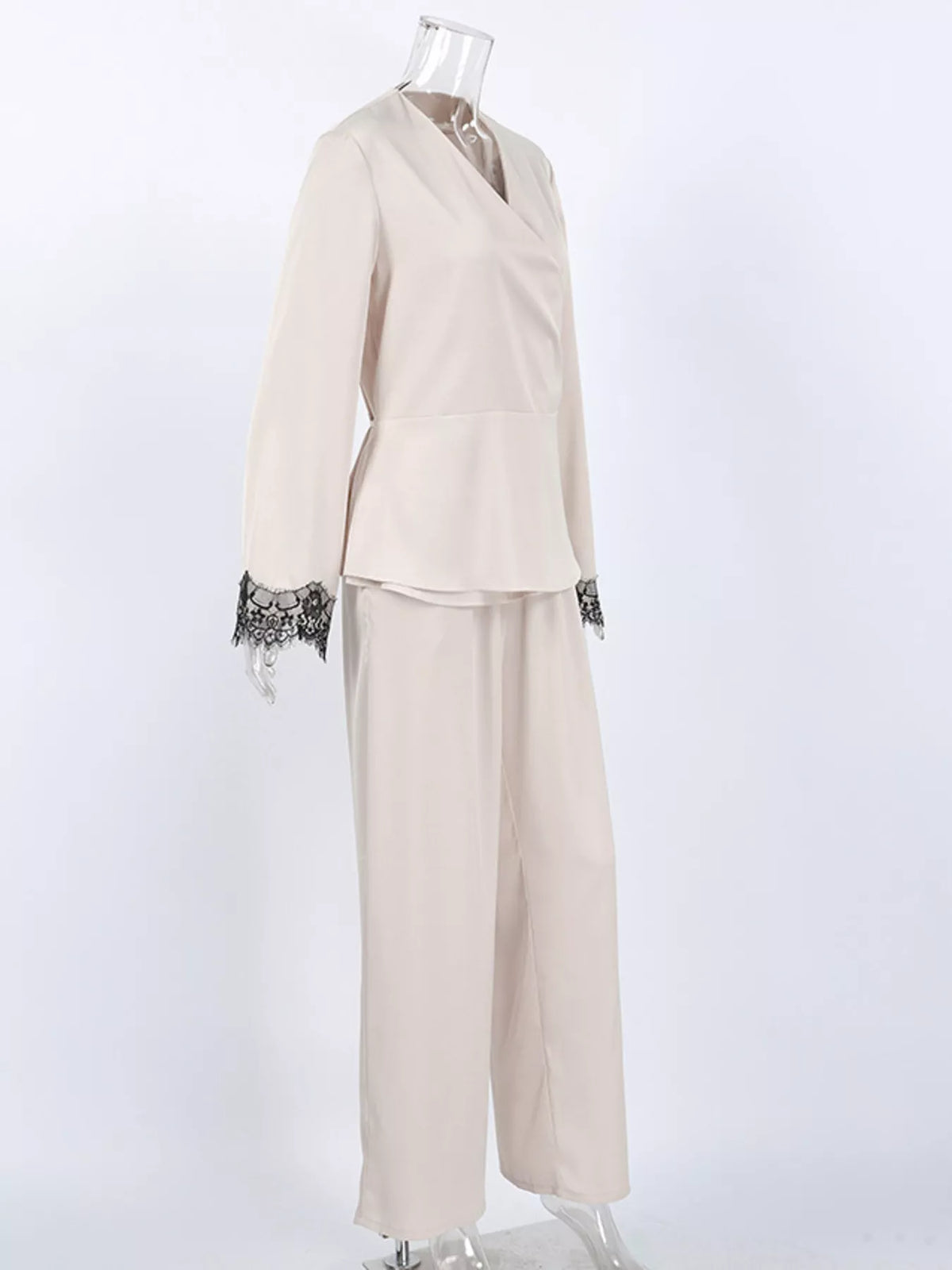 Trendsi Lace Trim Wrap Top and Pants Set -