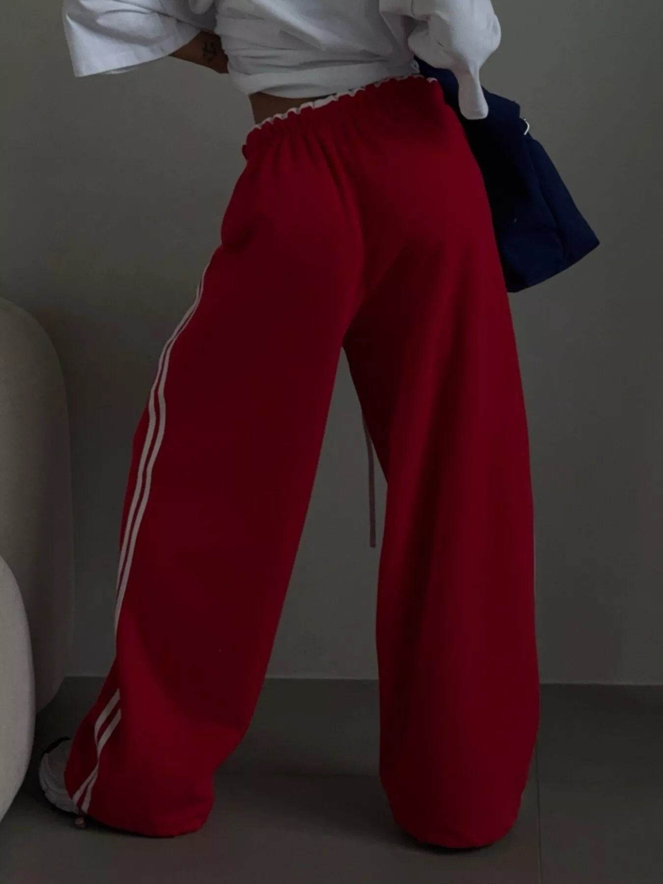 Trendsi Side Stripes High-Waisted Wide-Leg Sweatpants -