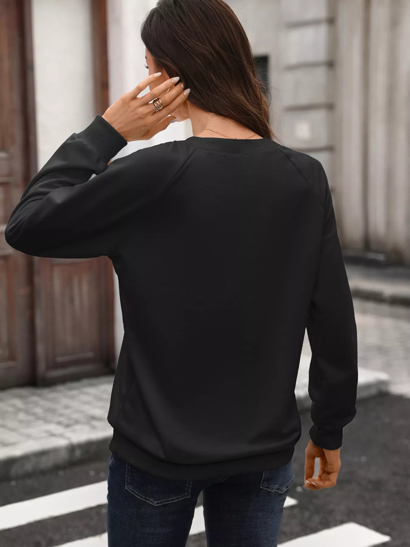 Trendsi Notched Raglan Sleeve Sweatshirt -