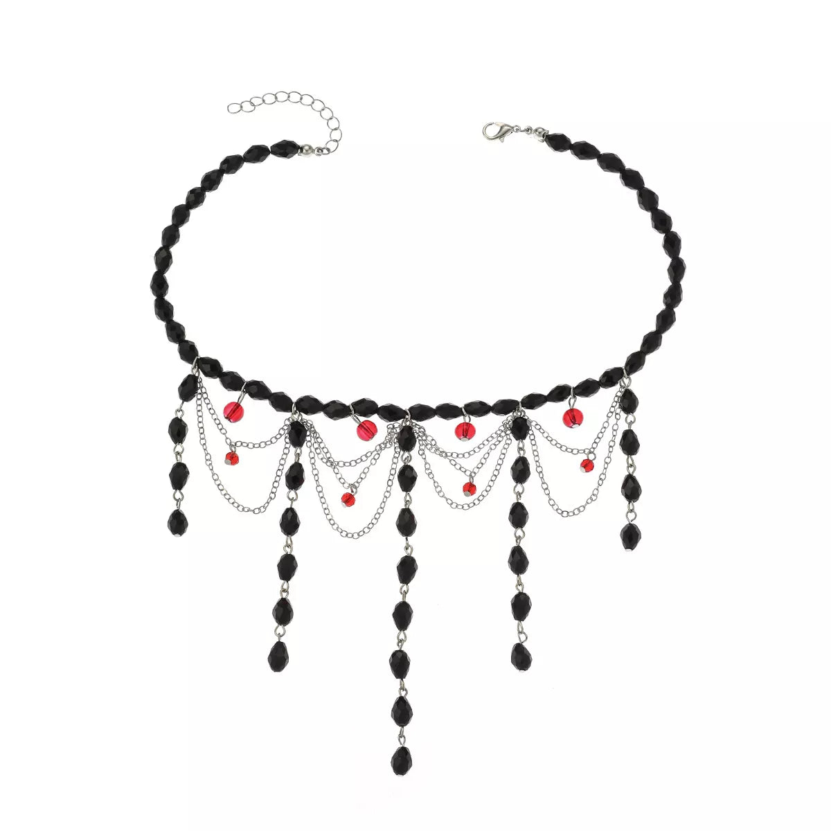 Trendsi Gothic Beaded Tassel Choker Necklace -
