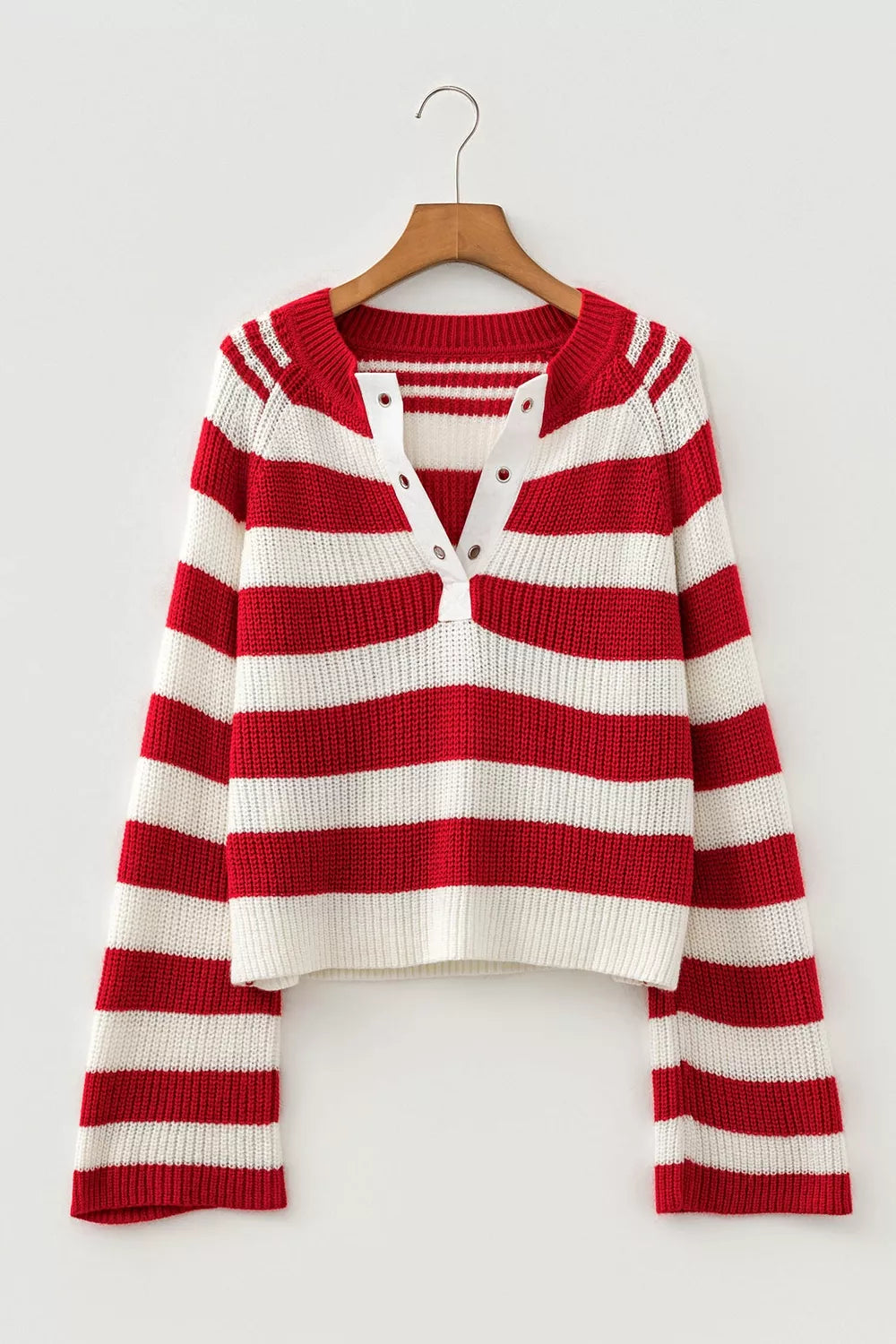 Striped colorblock V-neck long sleeve sweater