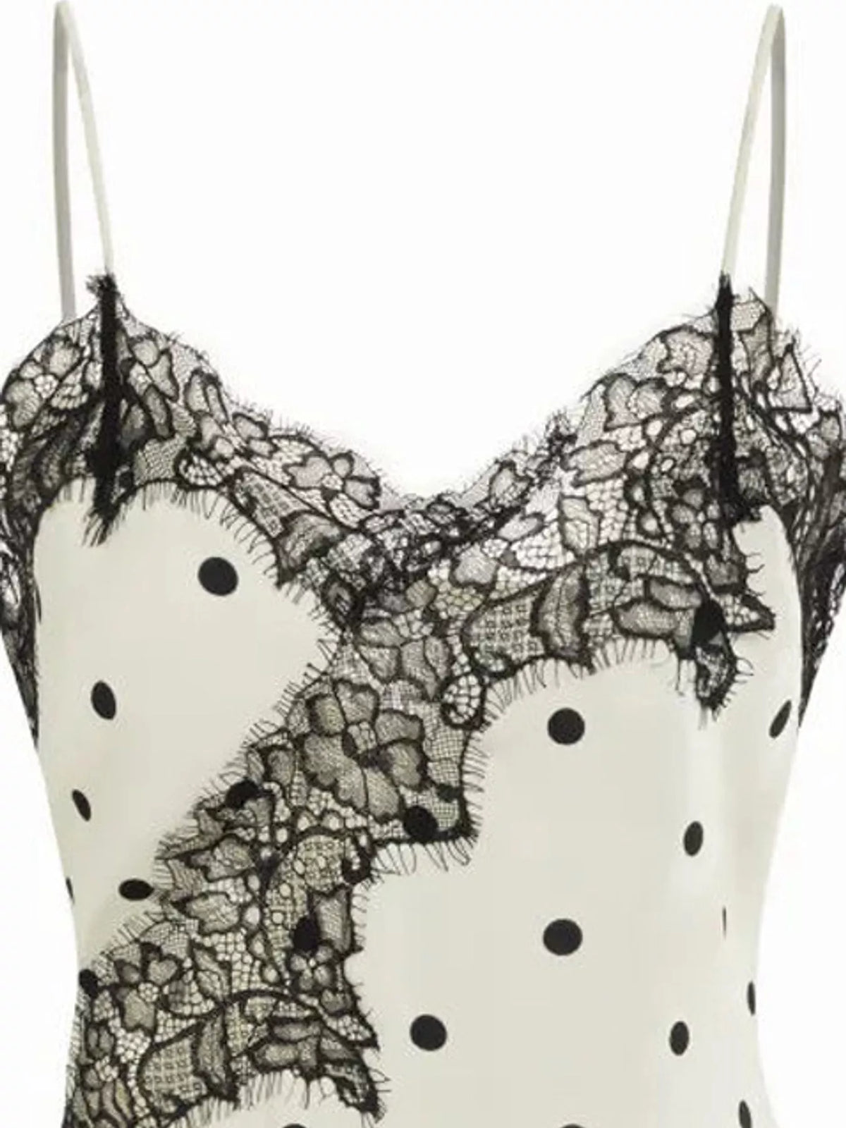 Asymmetric Lace Trim Satin Cami, neckline detail