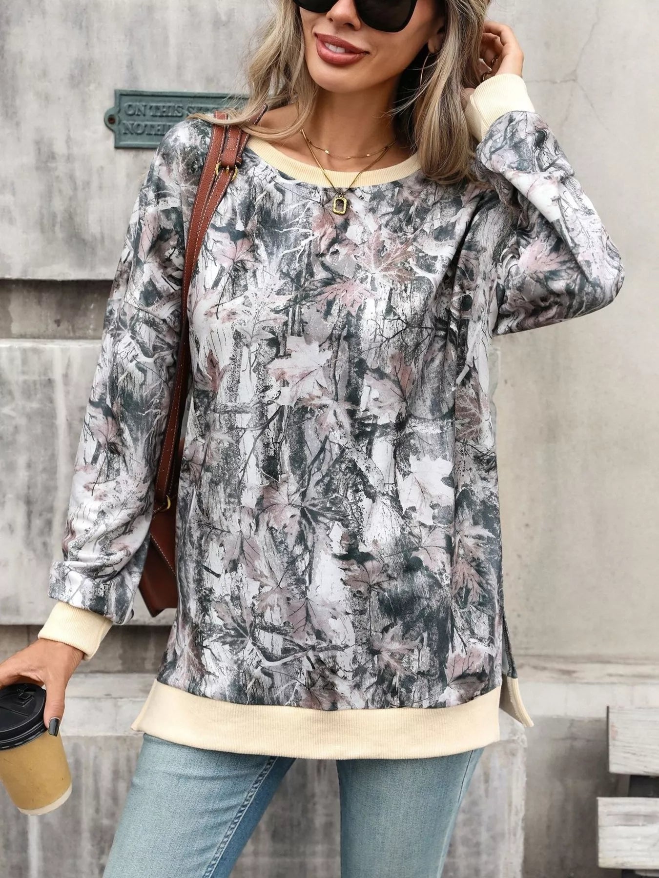 Trendsi Camouflage Print Crewneck Sweatshirt -