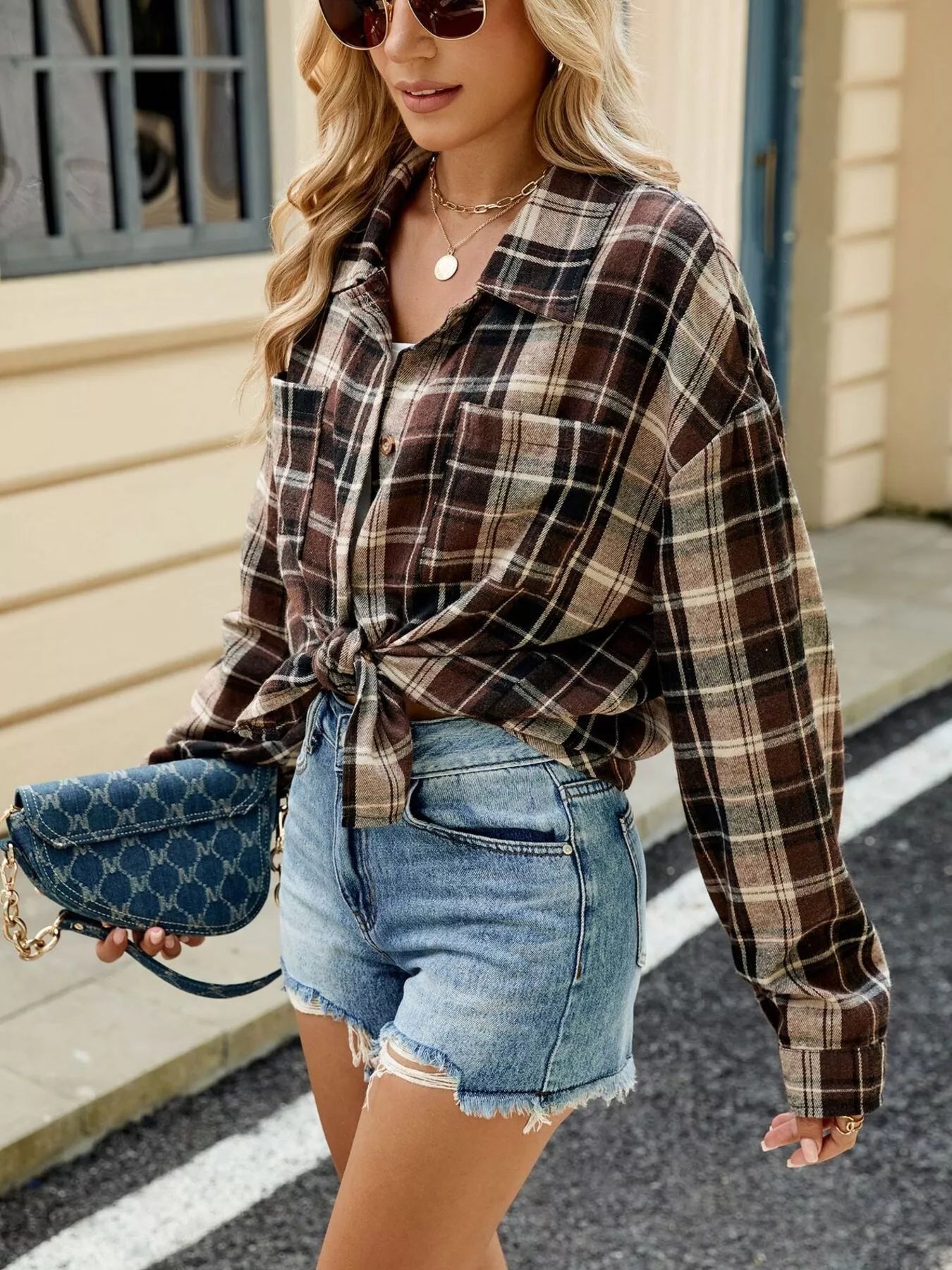 Trendsi Plaid Button Up Shirt -