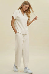 Trendsi Double Take Full Size Collared Neck Short Sleeve Top and Pants Set -