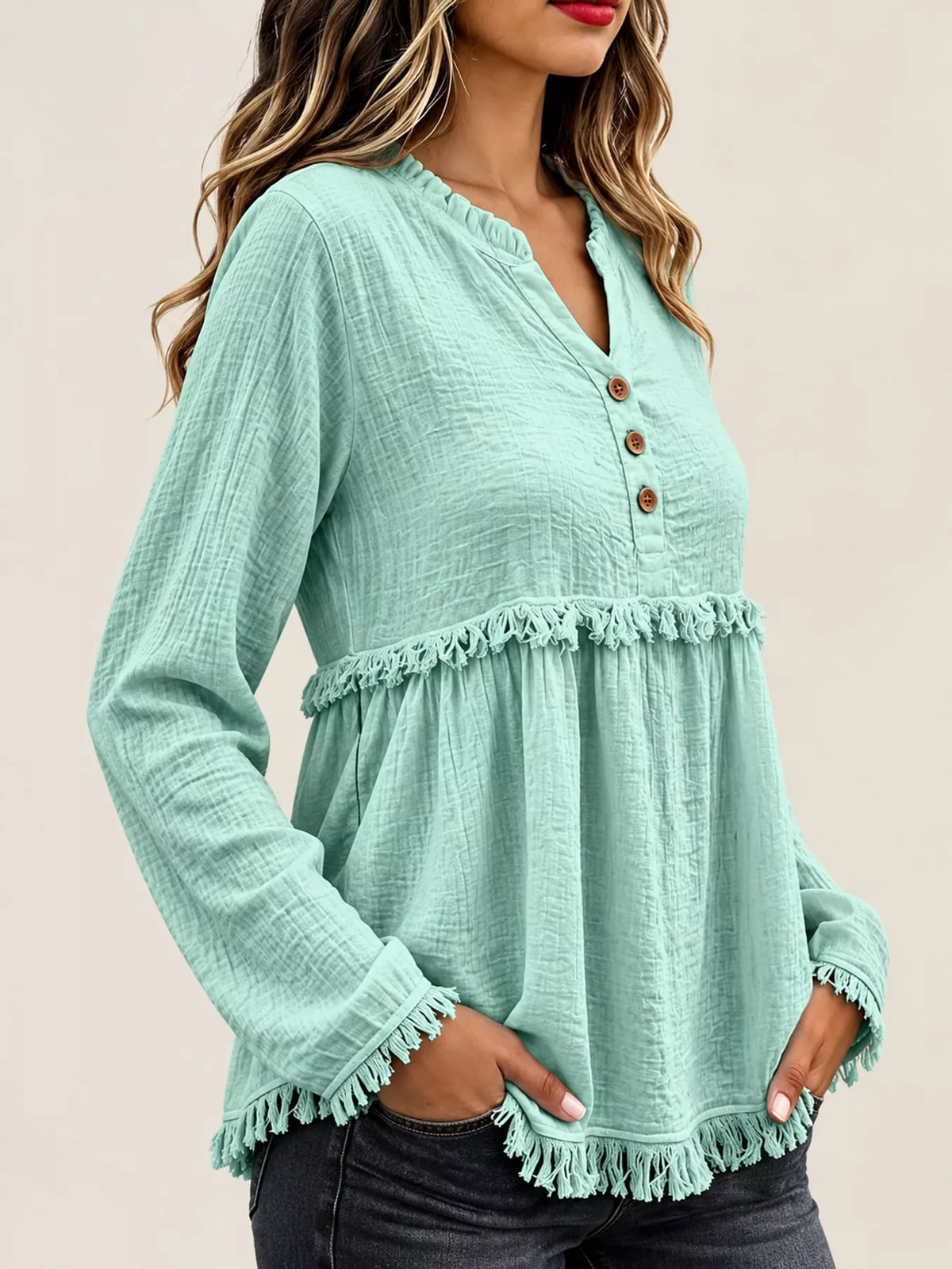Frayed-hem blouse, mint side