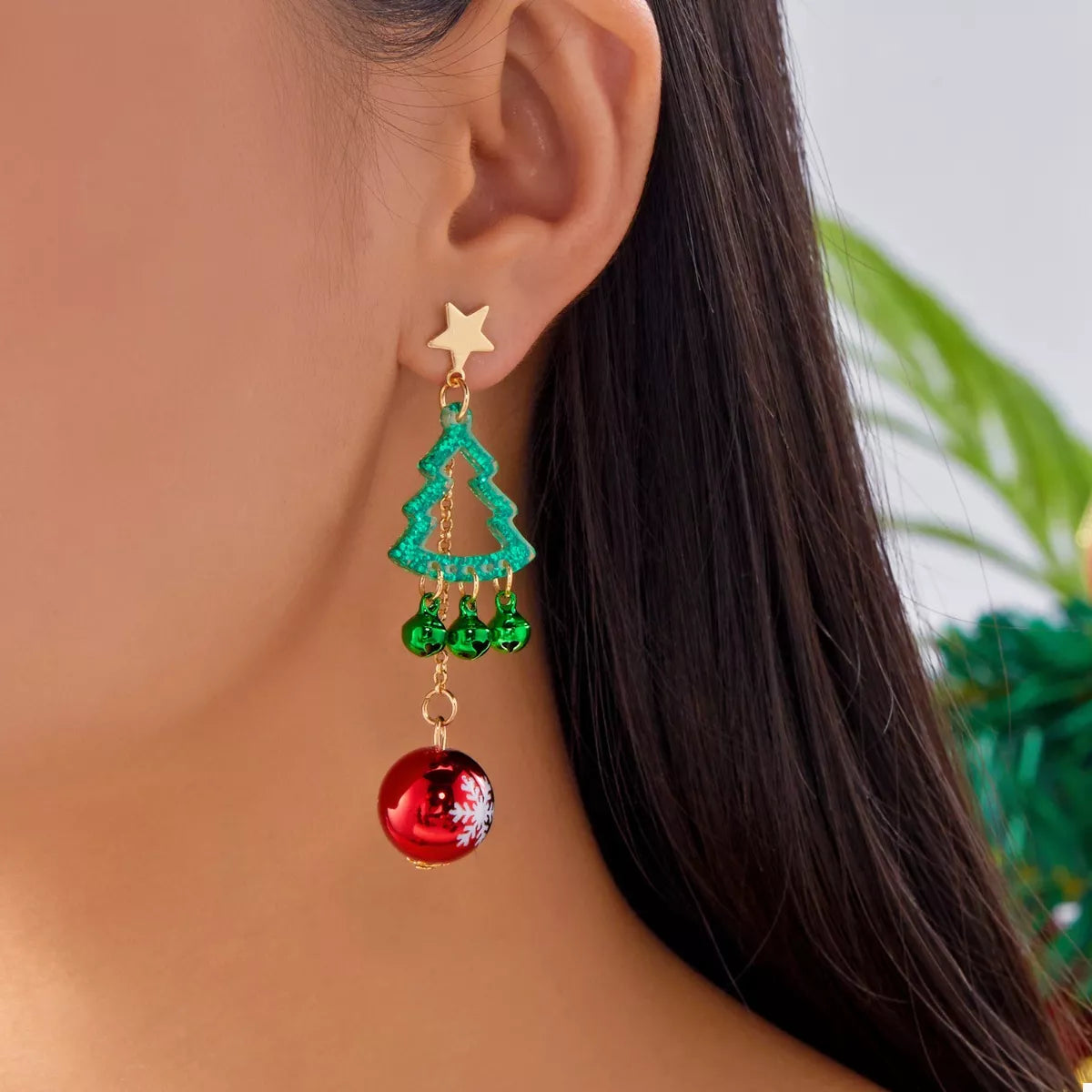 Trendsi Christmas Tree Ball Drop Earrings -