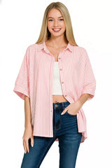 Trendsi Zenana Oversized Stripe Button Down Shirt -