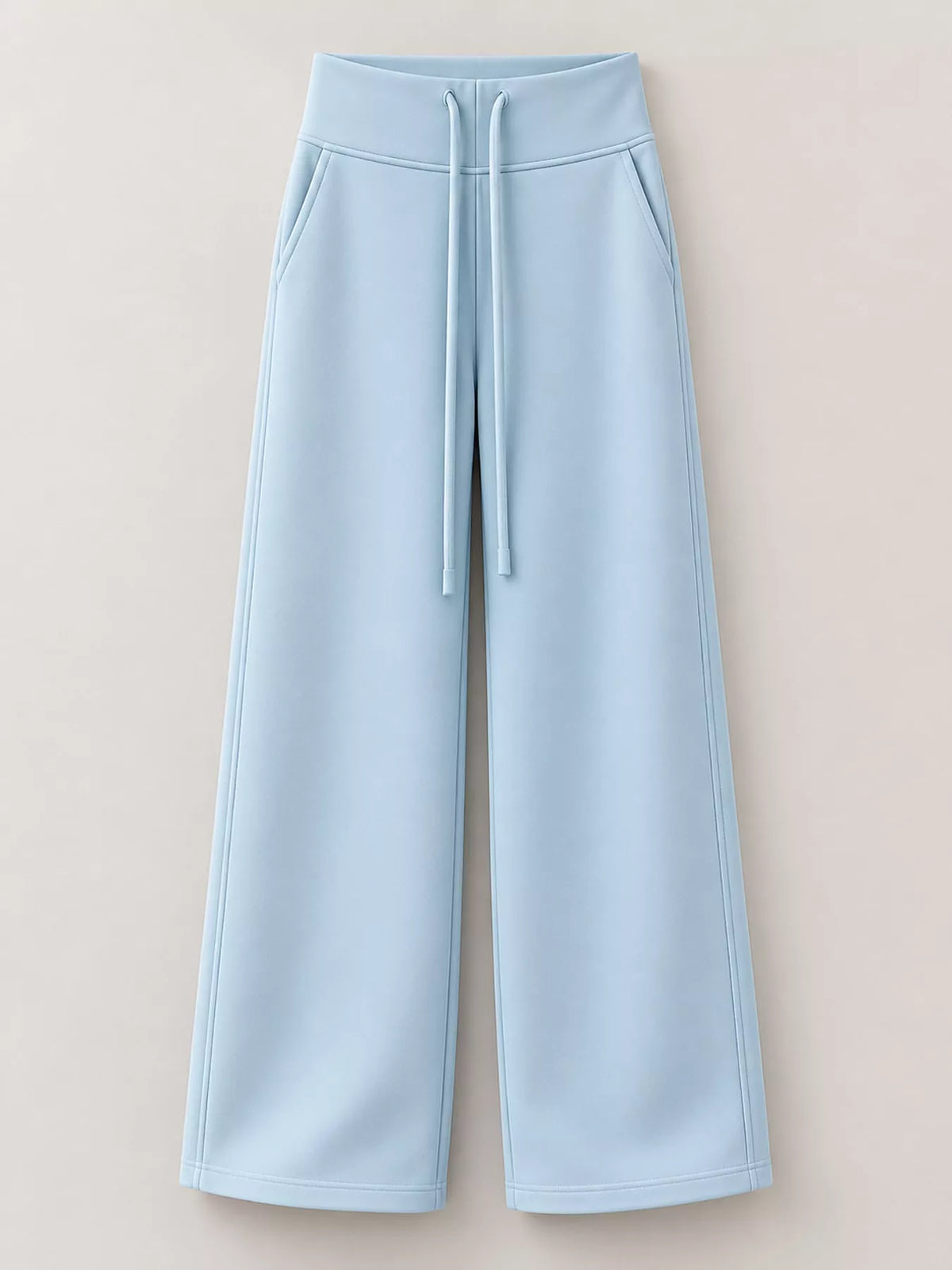 Light blue drawstring wide-leg pants — front view