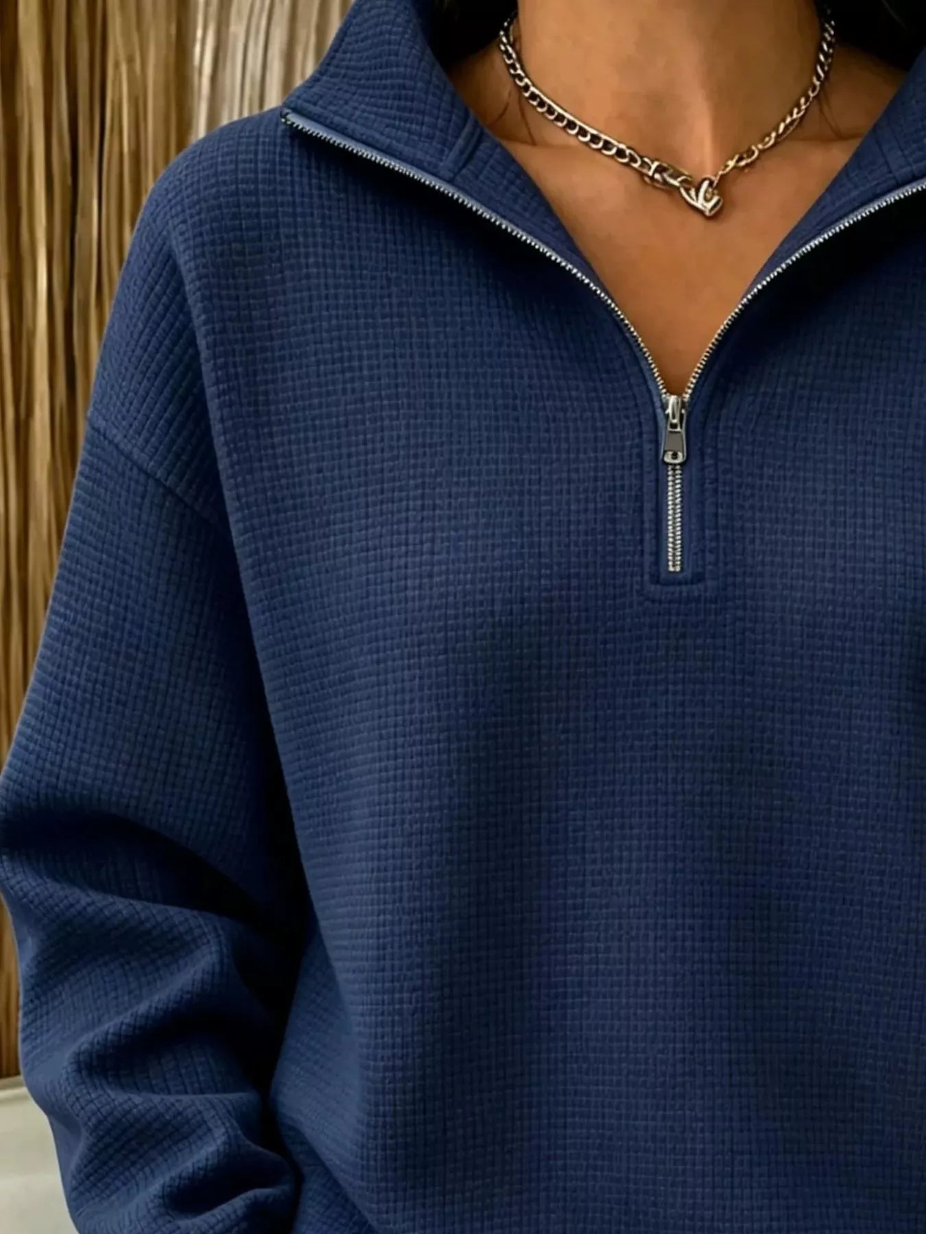 Trendsi Full Size Waffle Knit Quarter-Zip Sweatshirt Plus Size -