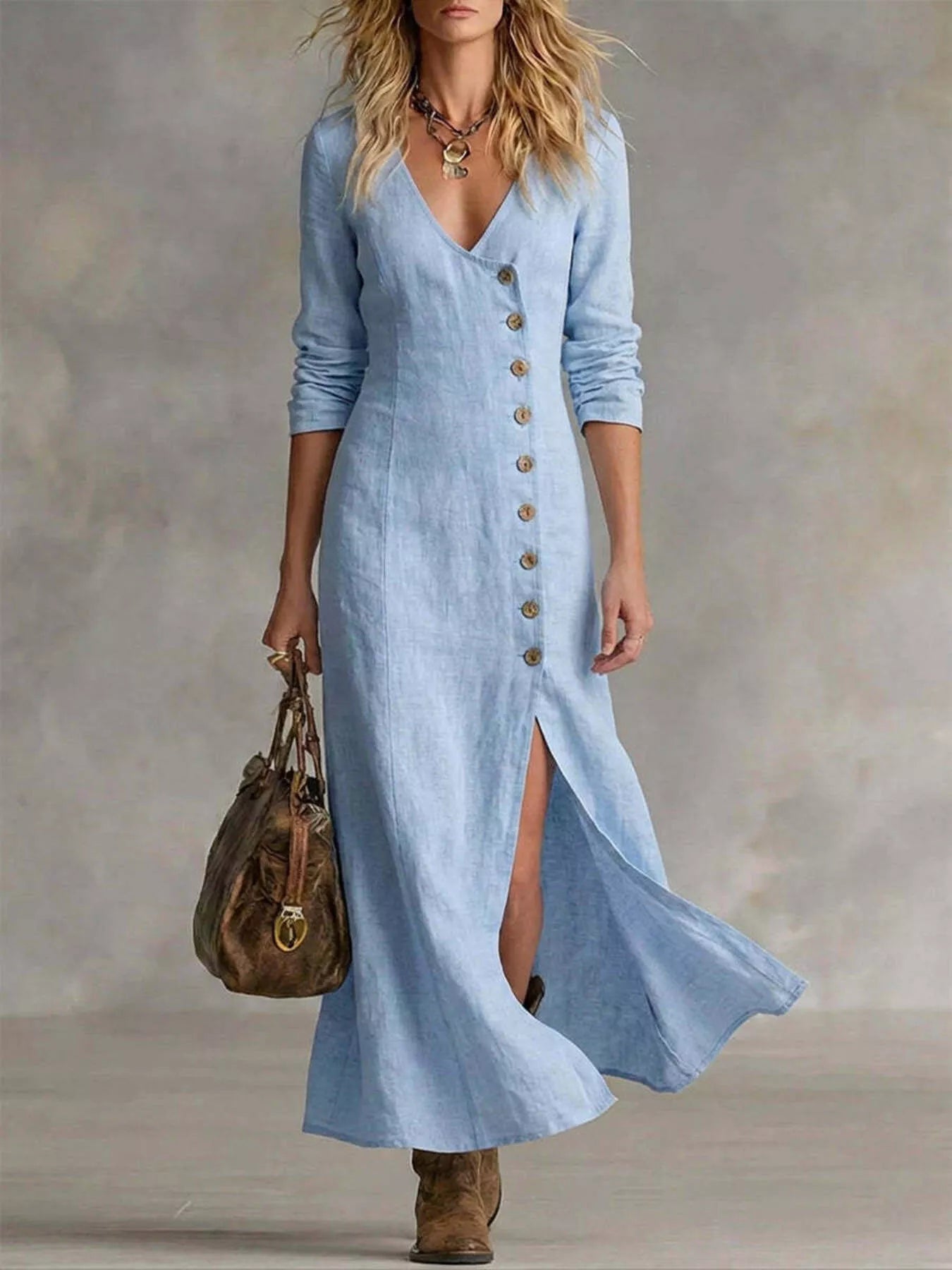 Trendsi Slit Button-Down Midi Dress -