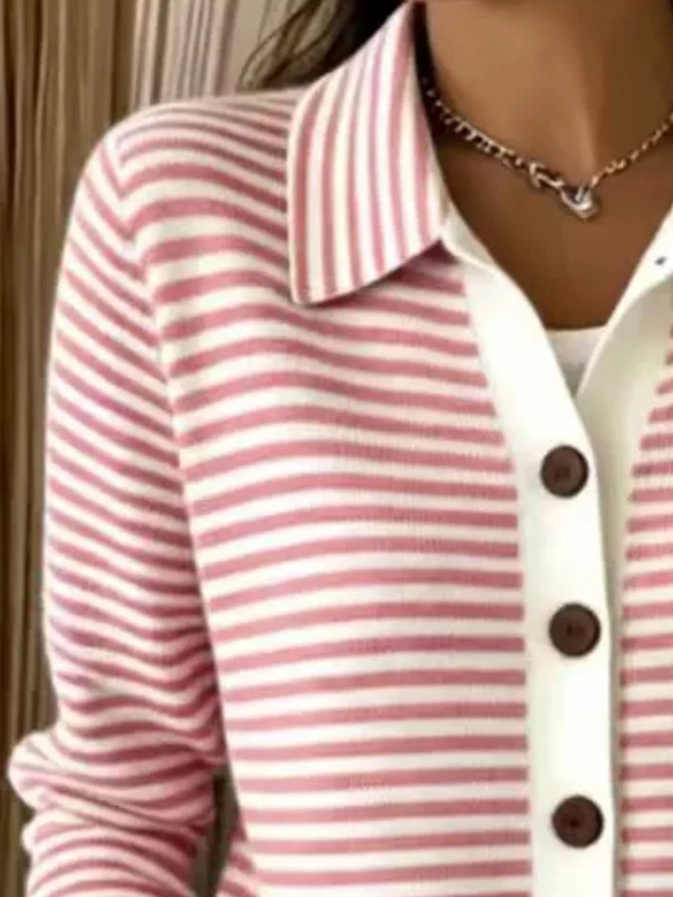 Trendsi Striped Collared Button-Down Knit Cardigan -
