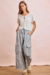 Trendsi BiBi Front Bow Tie Detail Pointelle Knit Top -