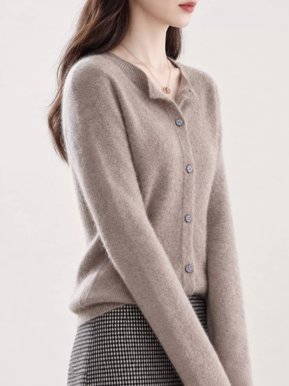 Ribbed cardigan, taupe side