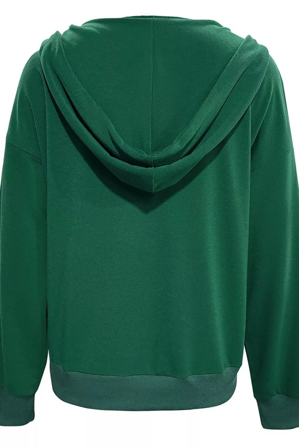 Women's Half Snap Kangaroo Pocket Hoodie in Dark Green, side view