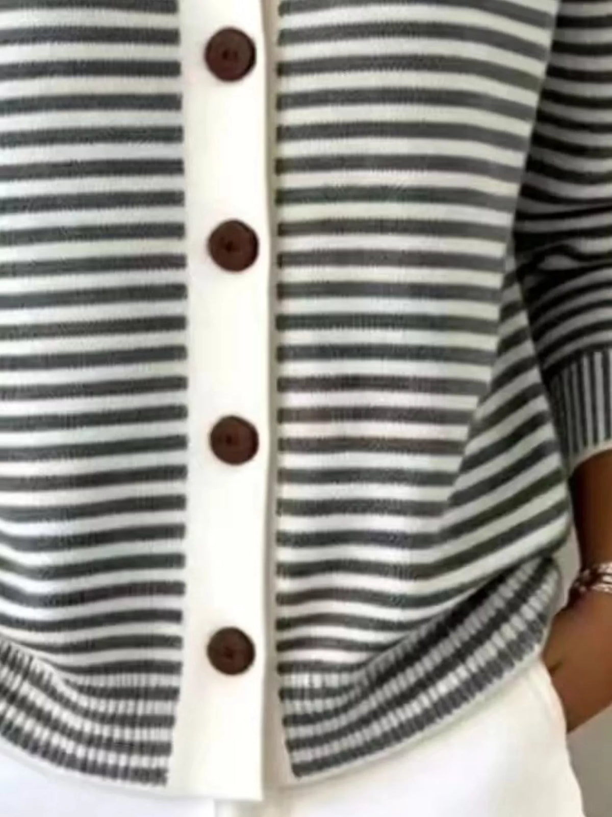 Trendsi Full Size Striped Button-Down Knit Cardigan Plus Size -