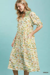 Trendsi Umgee Print Tiered Midi Dress -