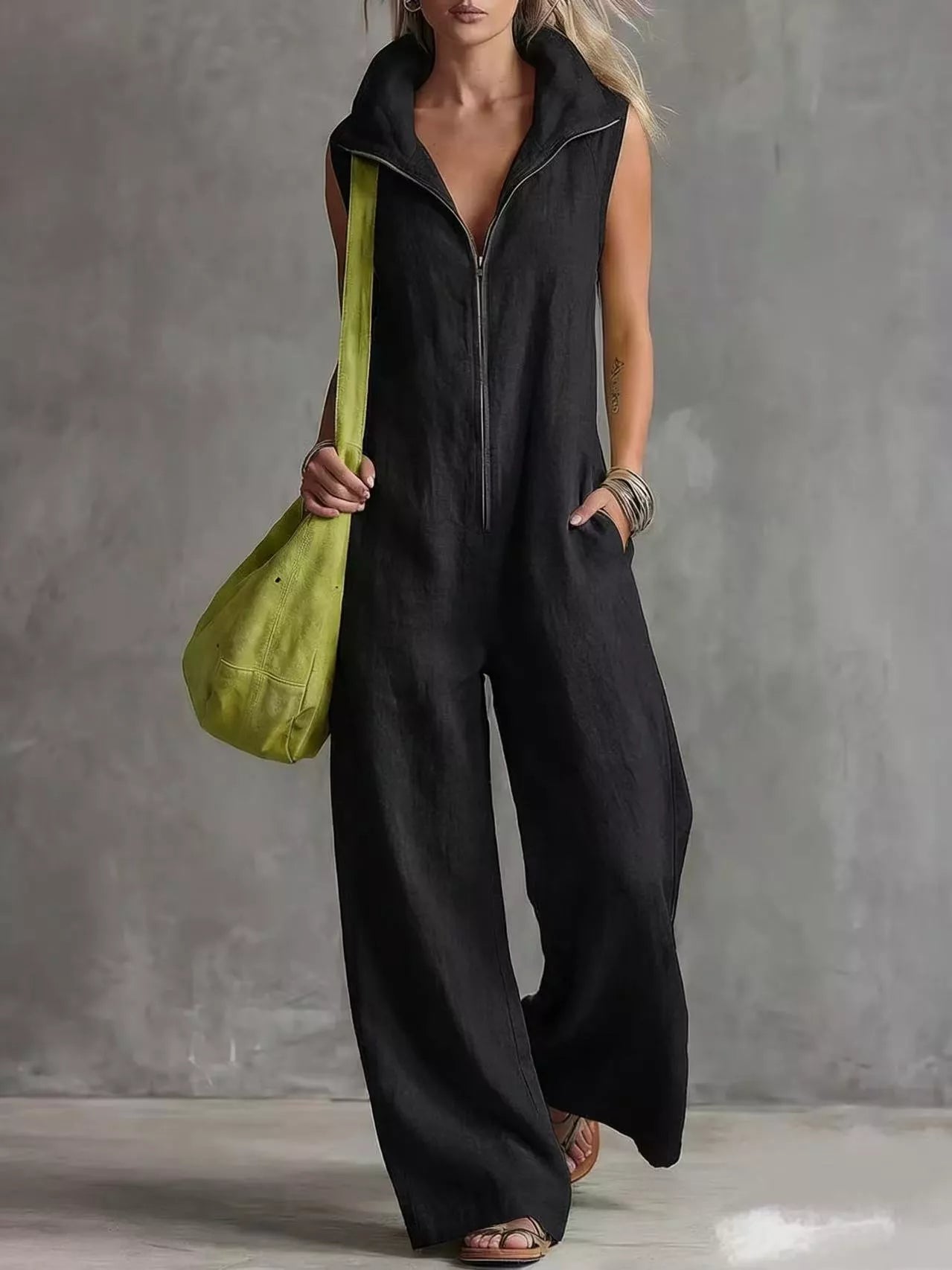 Trendsi Full Size Zip Front Sleeveless Jumpsuit Plus Size -