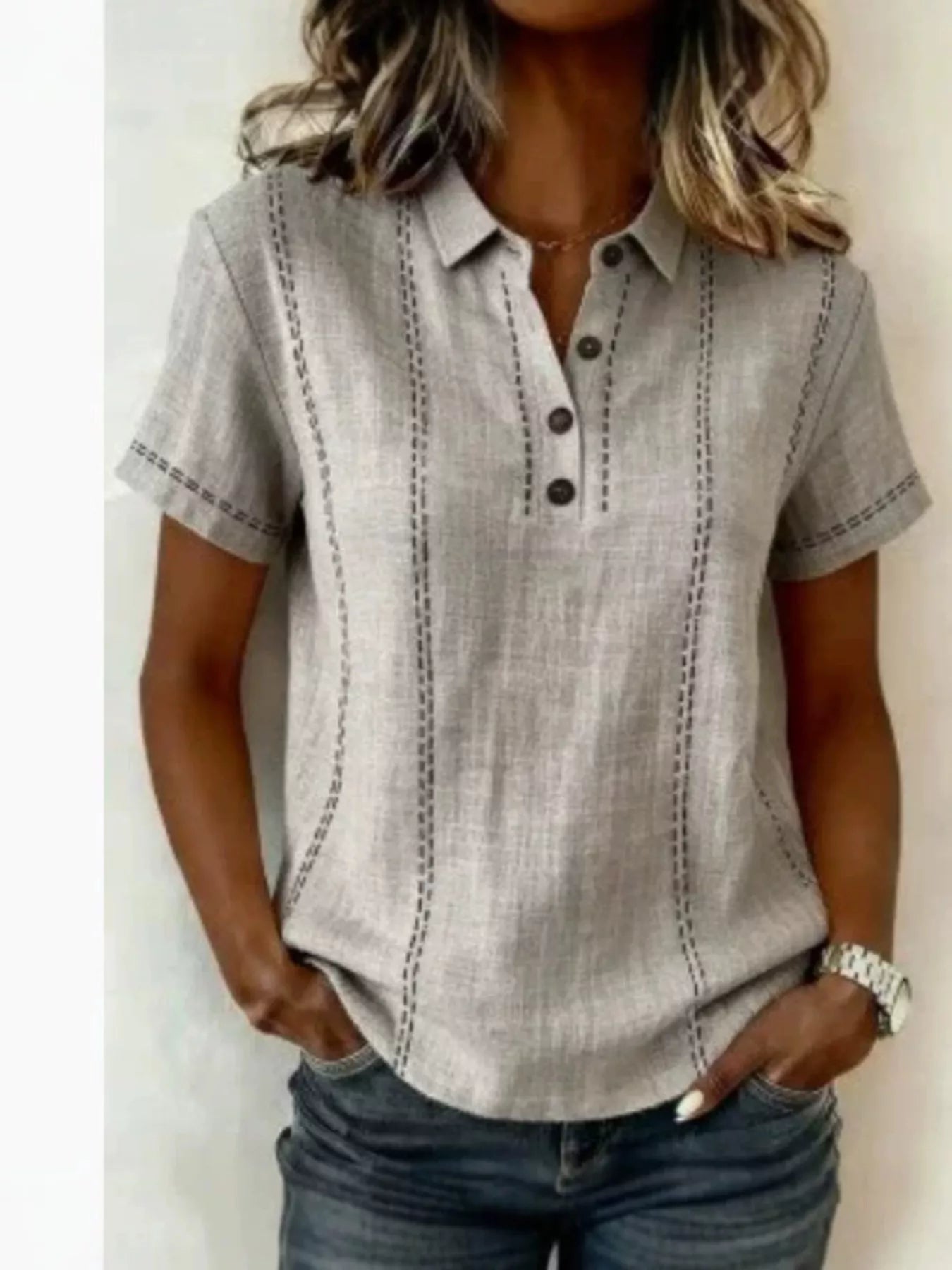 Trendsi Full Size Button Detail Short Sleeve Blouse Plus Size -