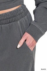 Trendsi Zenana Washed F/terry Round Neck Pullover & Pants Set -