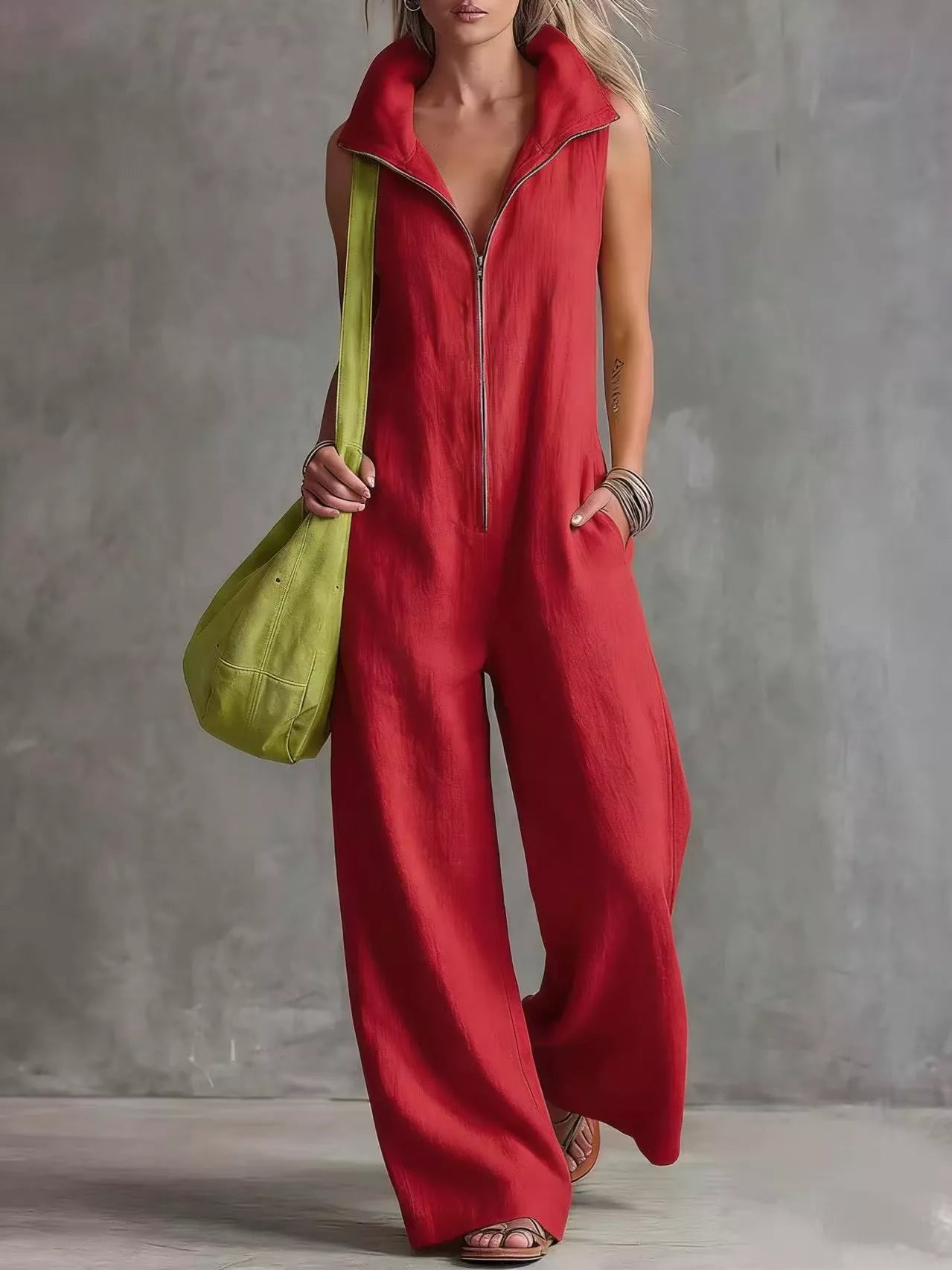 Trendsi Full Size Zip Front Sleeveless Jumpsuit Plus Size -