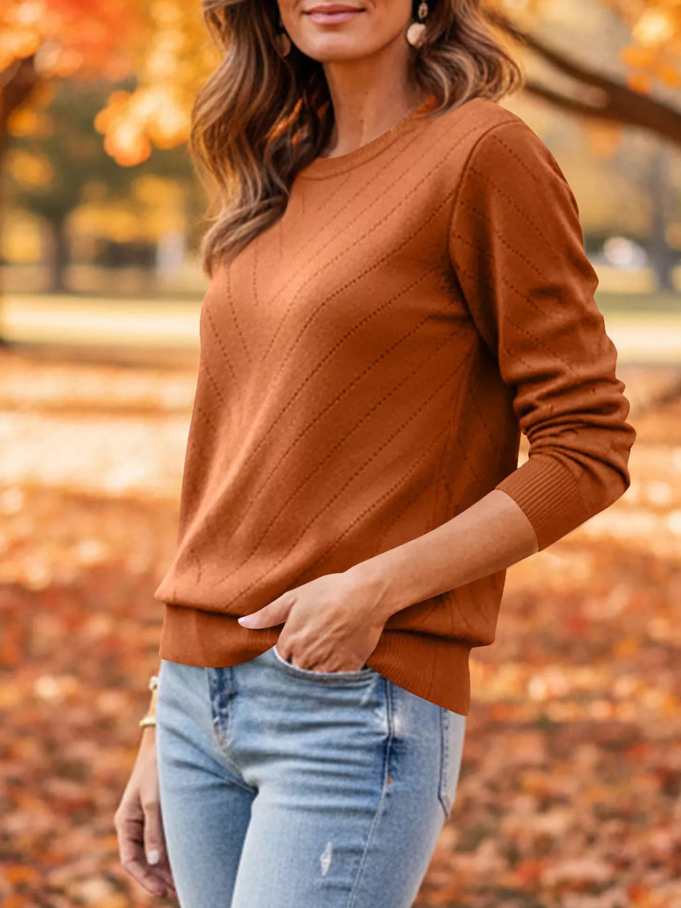 Trendsi Openwork Round Neck Sweater -