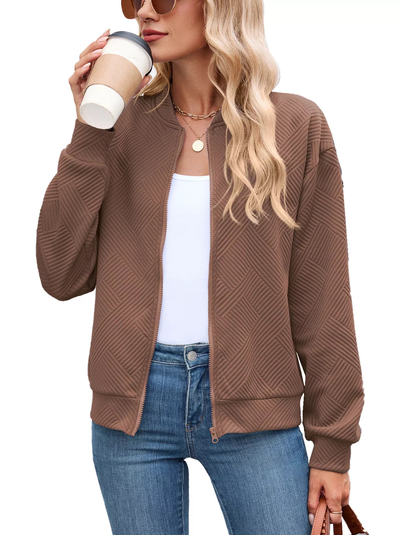 Trendsi Textured Zip Up Jacket -