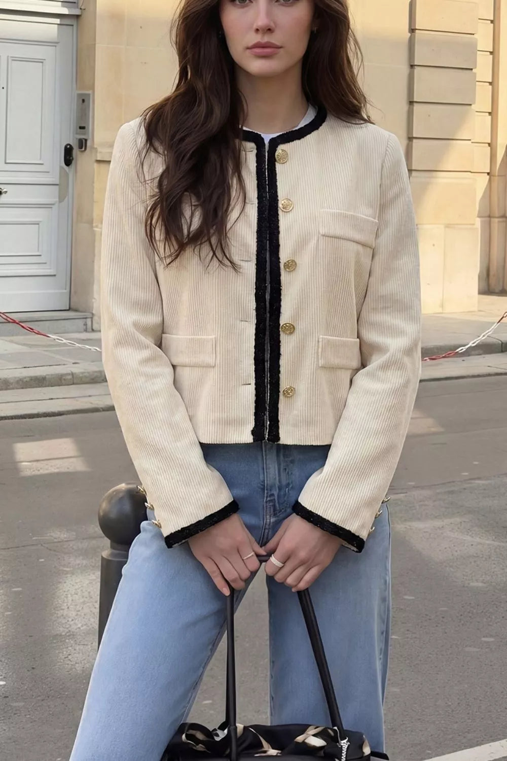 Contrast-trim cropped jacket