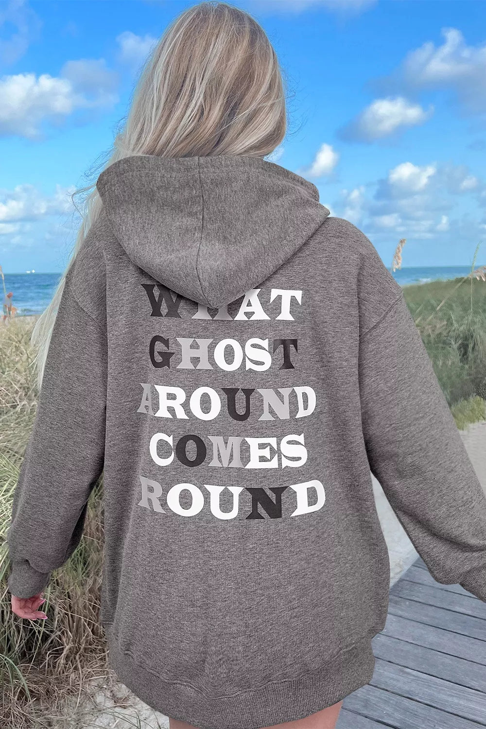 Trendsi Halloween Ghost Print Mineral Wash Oversize Hoodie -