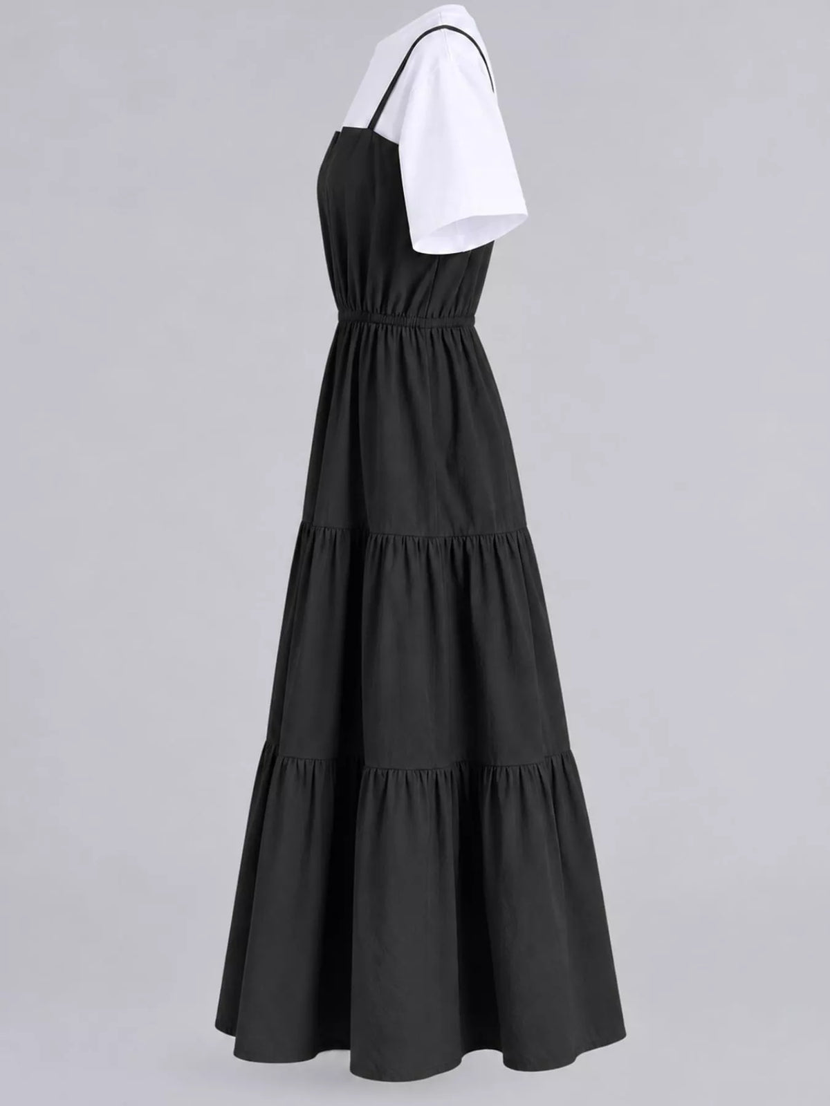 Tiered Layered Look Midi Dress in black and white