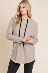 Trendsi BOMBOM Contrast Drawstring Drop Shoulder Knit Hoodie -