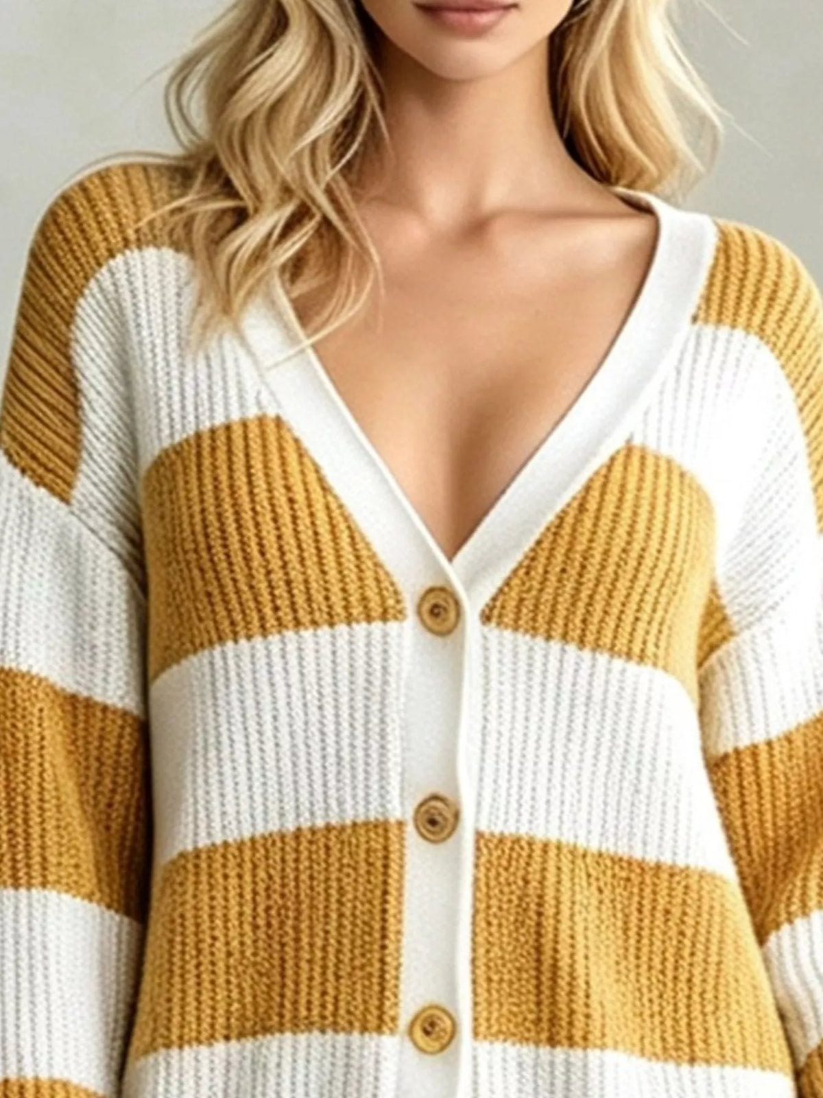 Striped cardigan, mustard and white knit detail