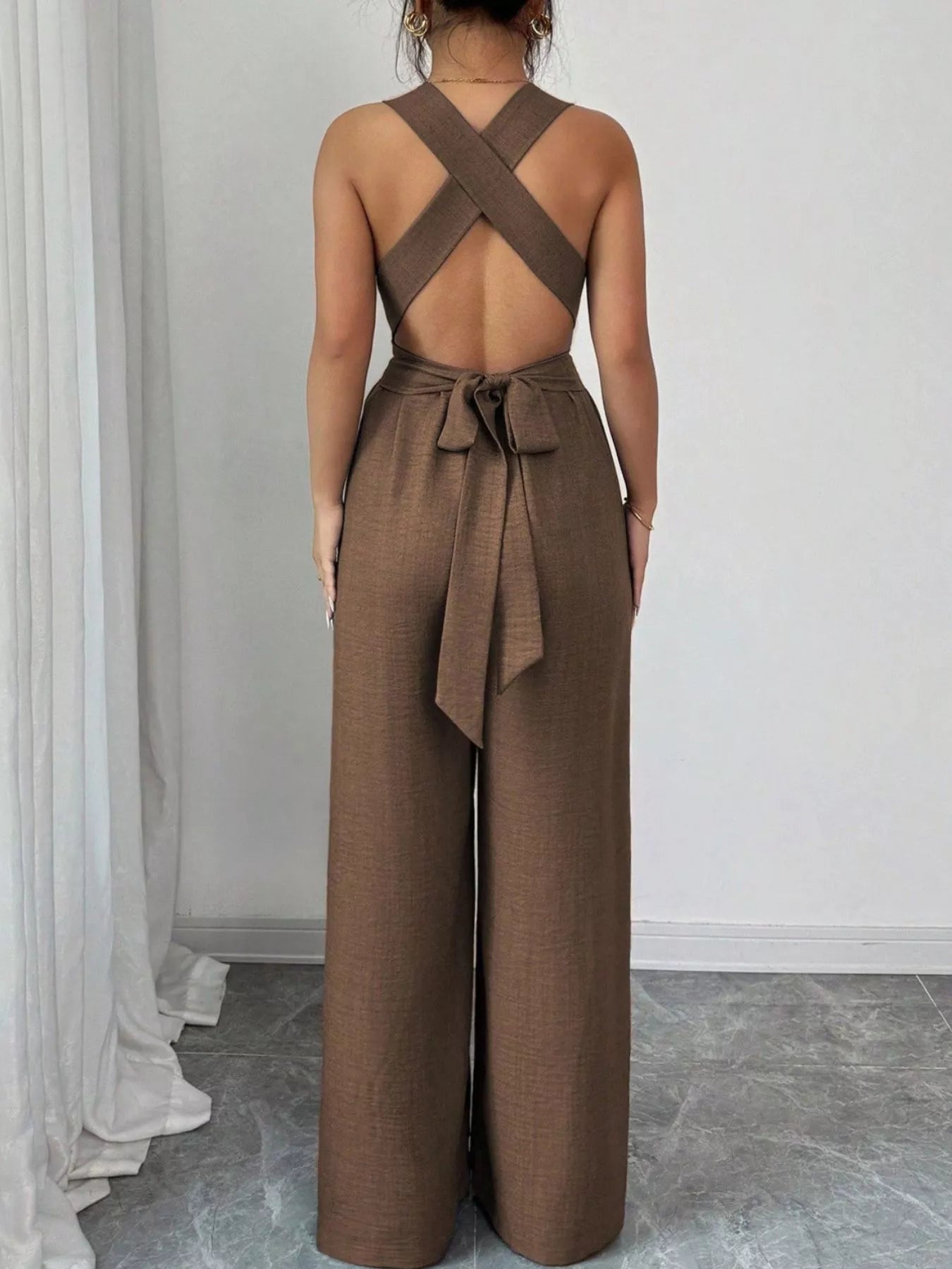 Trendsi Sleeveless V-Neck Wide-Leg Jumpsuit with O-Ring Detail -