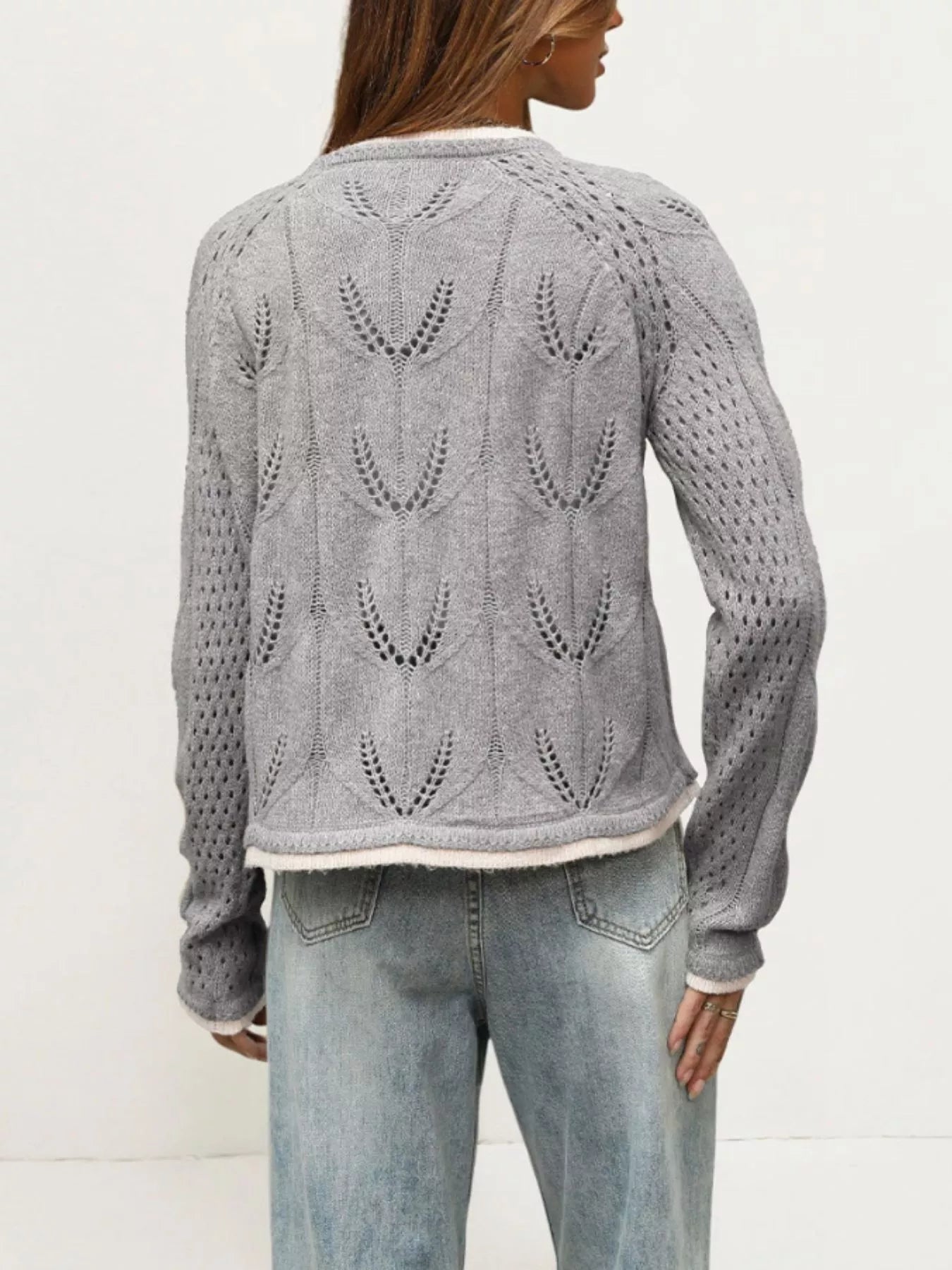 Trendsi Hollow-Out Knit Button-Down Cardigan -