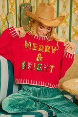 Trendsi BiBi Christmas Theme Sequin Lattering Sweater -