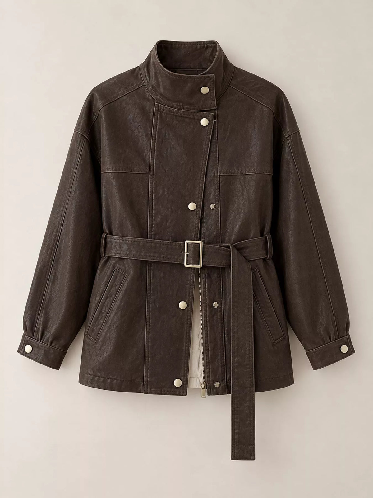 Brown snap down long sleeve jacket