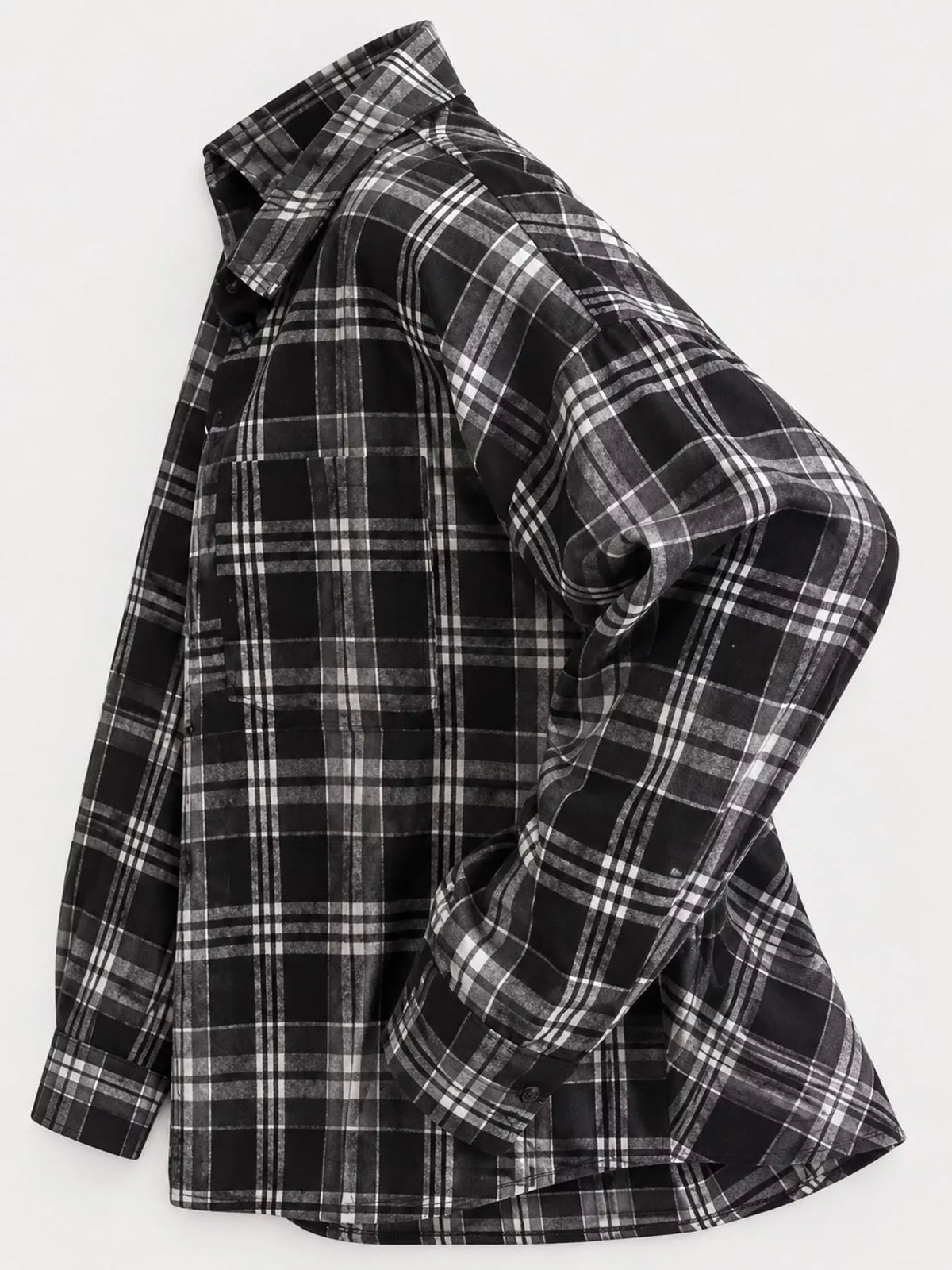Black and white plaid button-up shirt with chest pockets