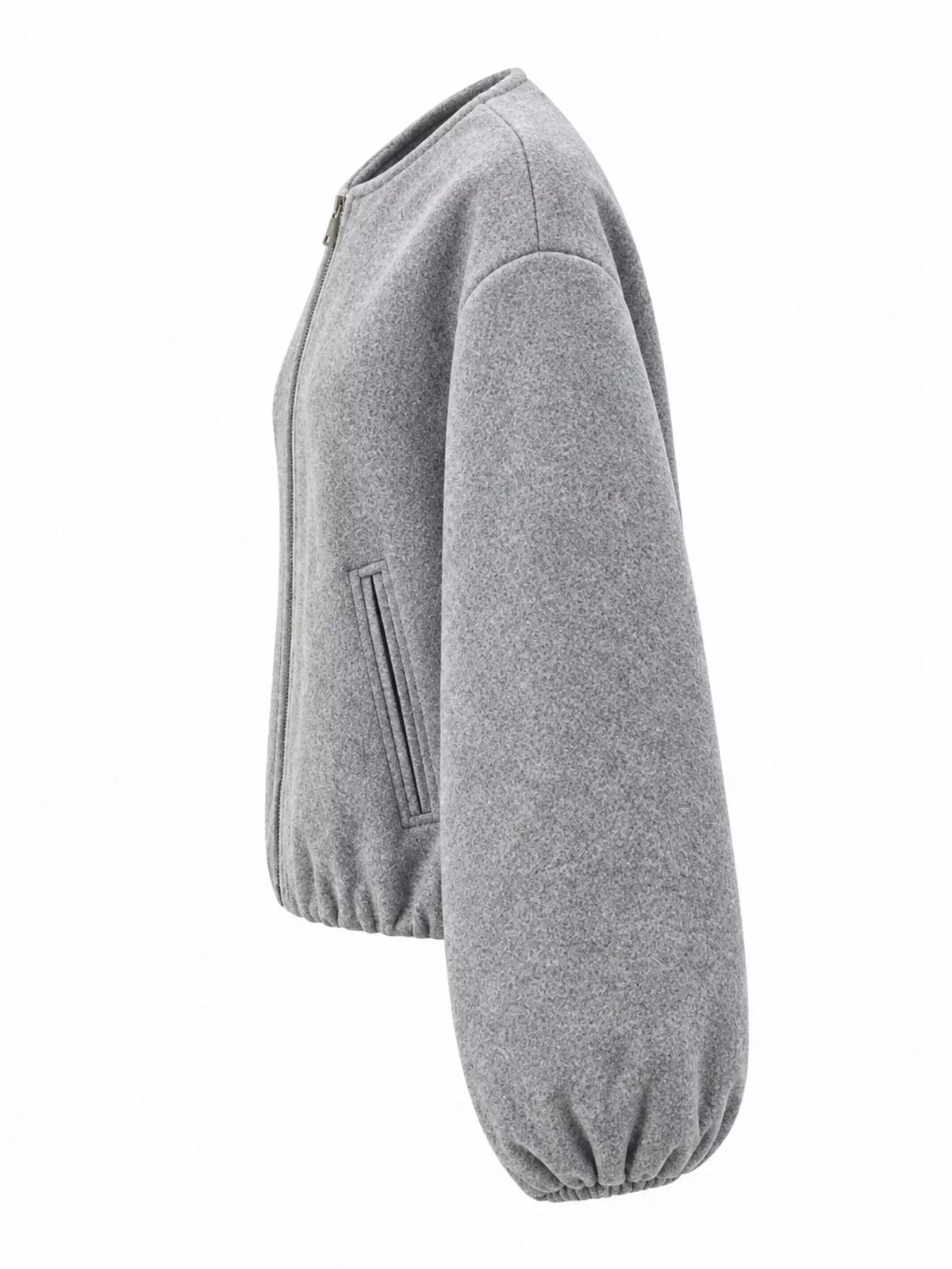 Gray zip-up long sleeve jacket — side view