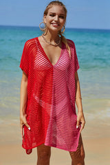 Trendsi Angel Wings Openwork Contrast Slit Knit Cover Up -