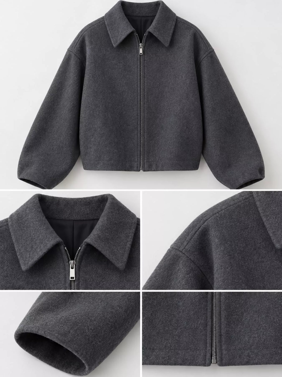 Cropped zip jacket, gray detail collage