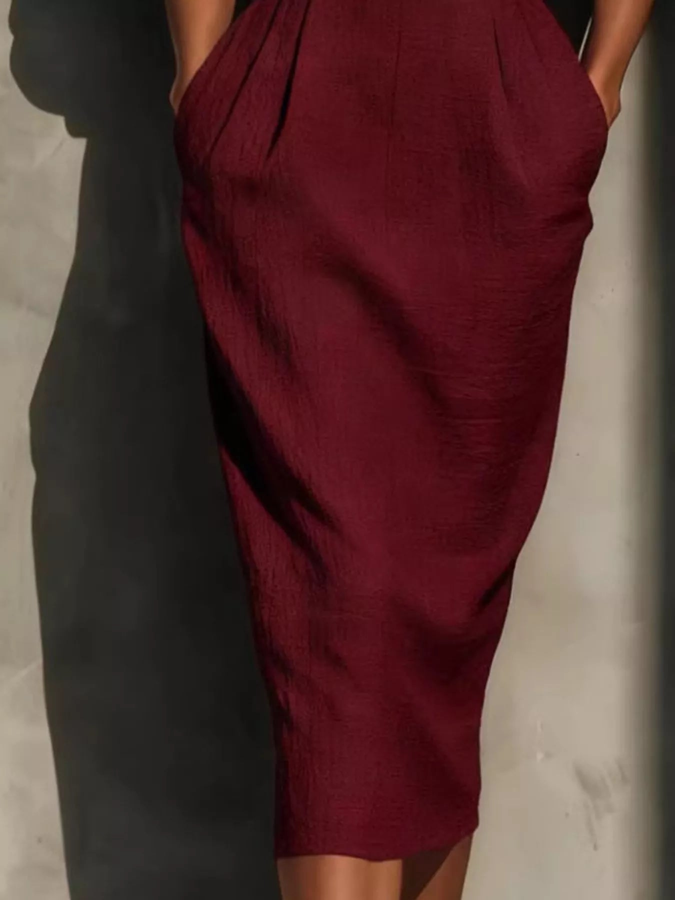 Trendsi Full Size Round Neck Puff Sleeve Midi Dress Plus Size -